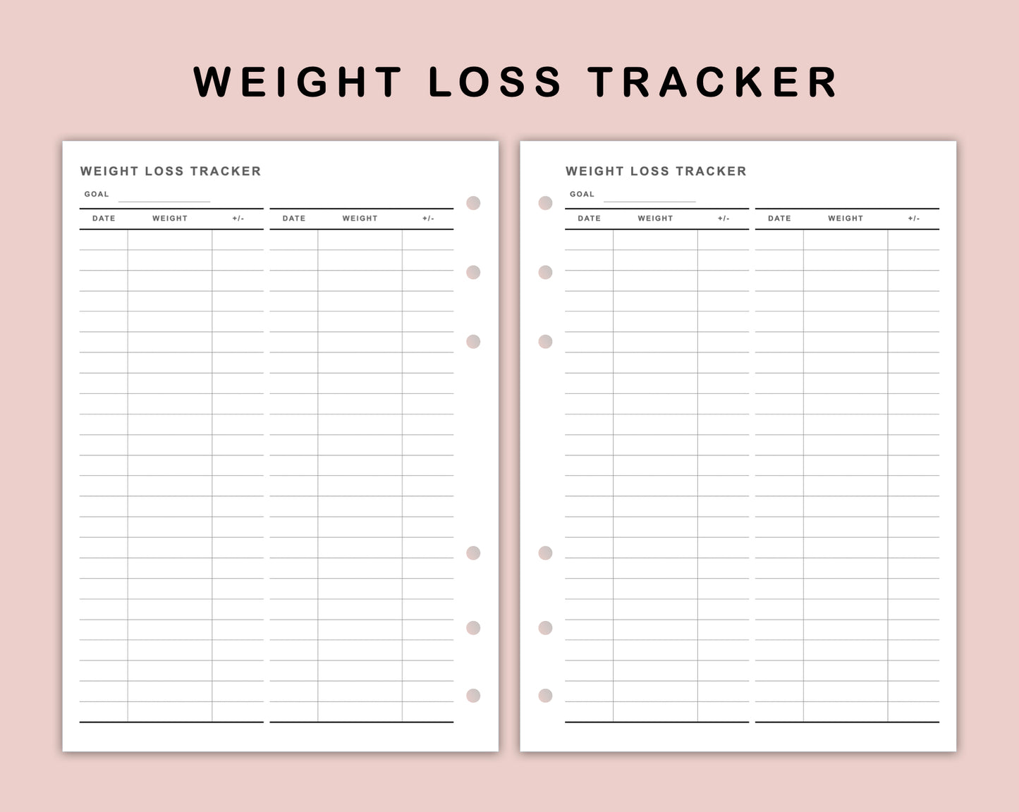 B6 Inserts - Weight Loss Tracker