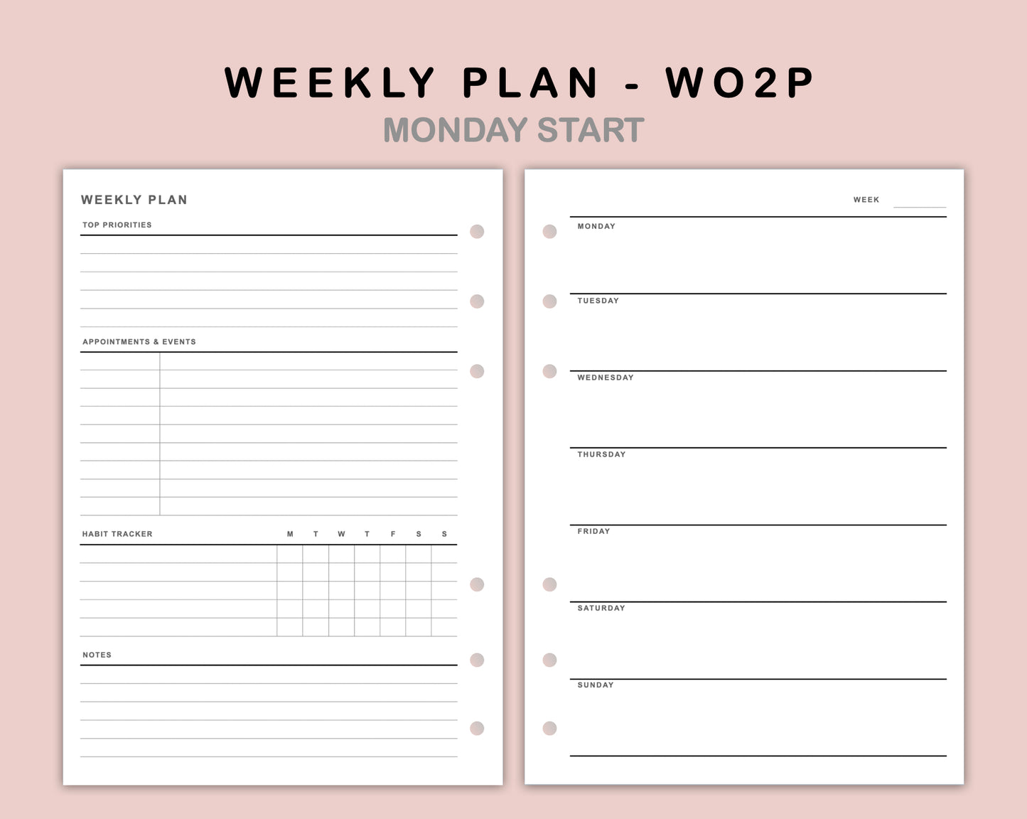 B6 Inserts - Weekly Plan - WO2P - with Habit Tracker