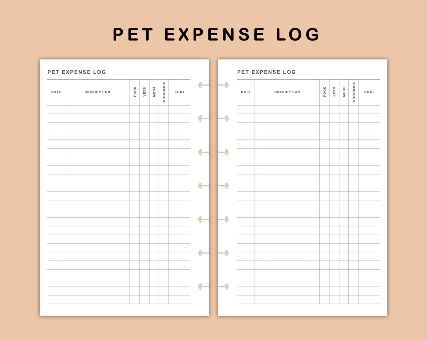 Mini Happy Planner Inserts - Pet Expense Log
