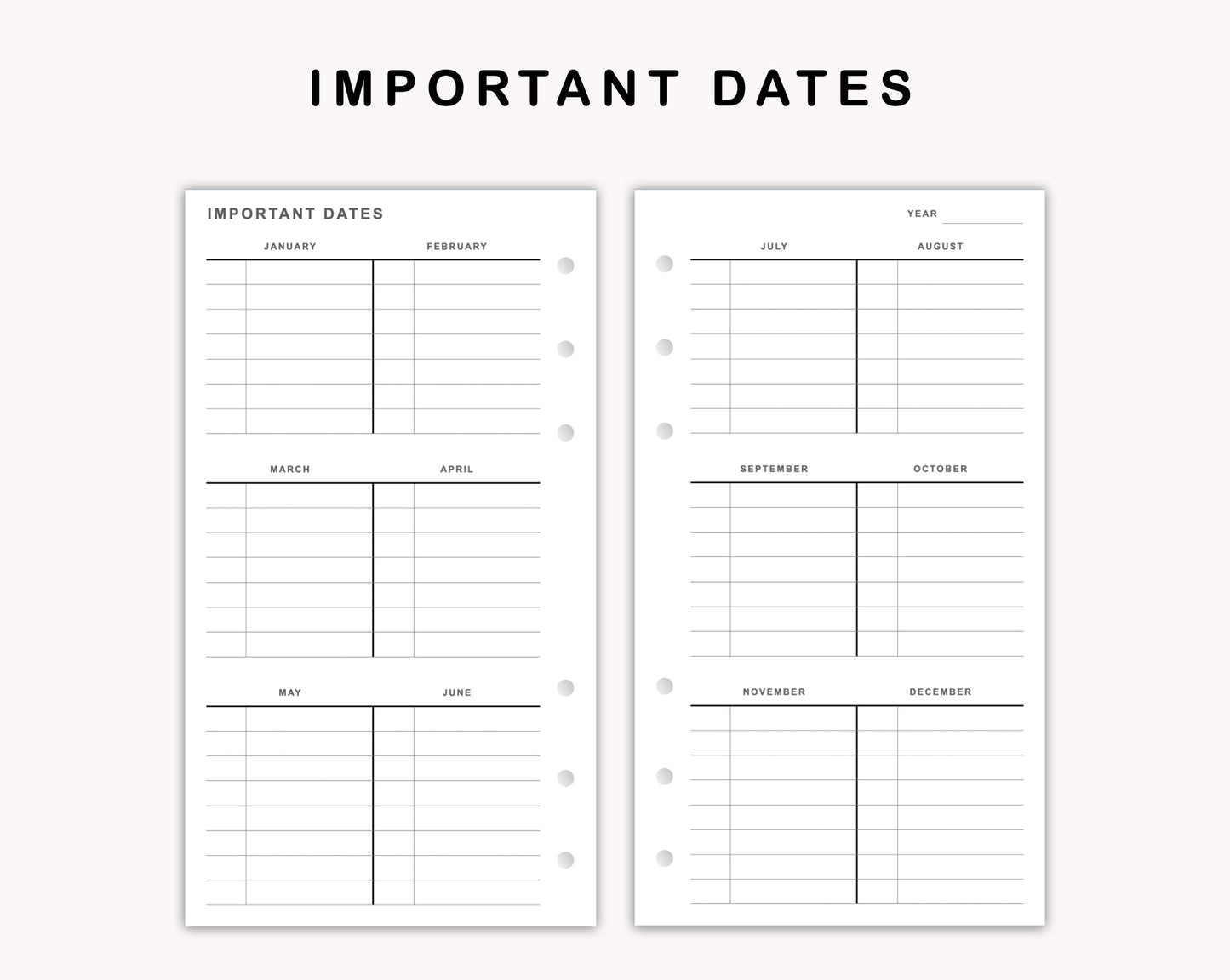 Personal Inserts - Important Dates