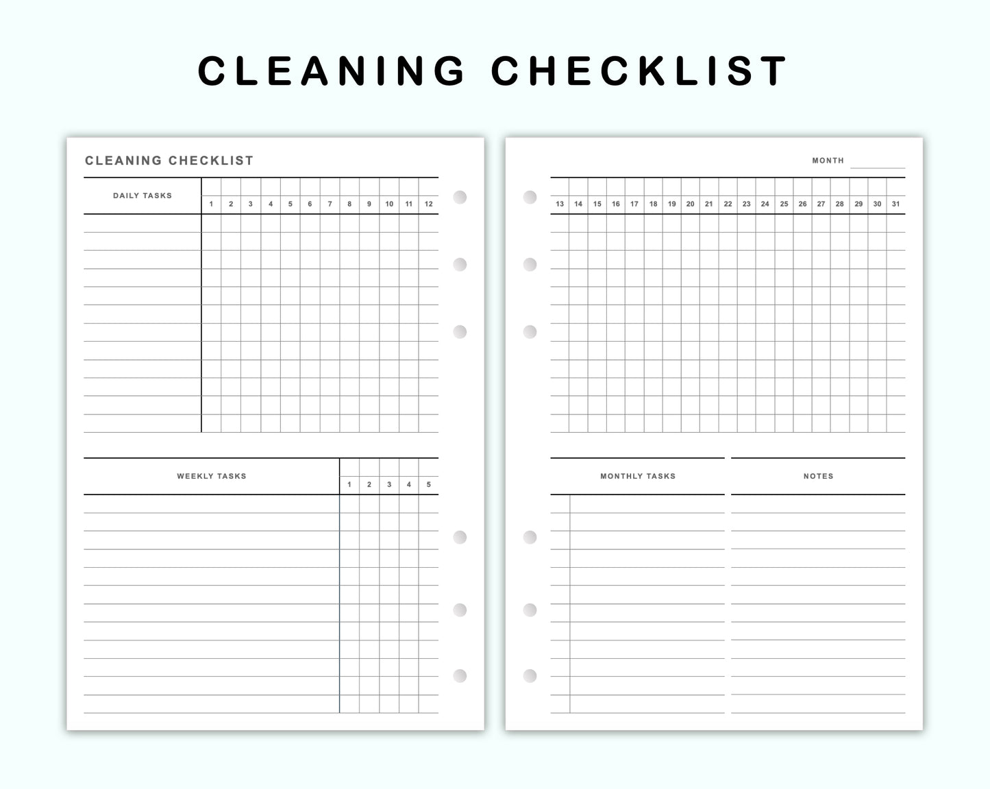 Personal Wide Inserts - Cleaning Checklist
