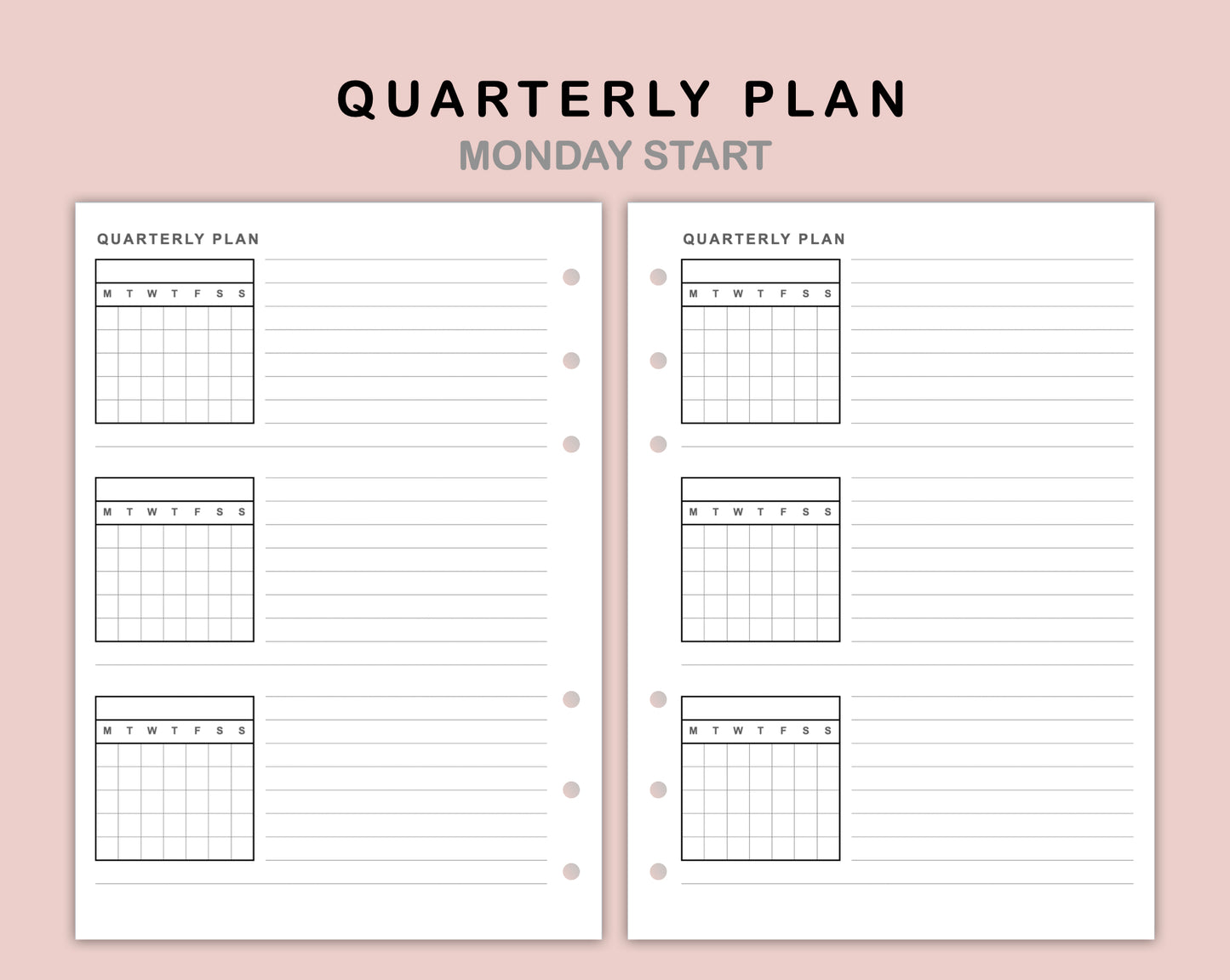 B6 Inserts - Quarterly Plan with Calendar
