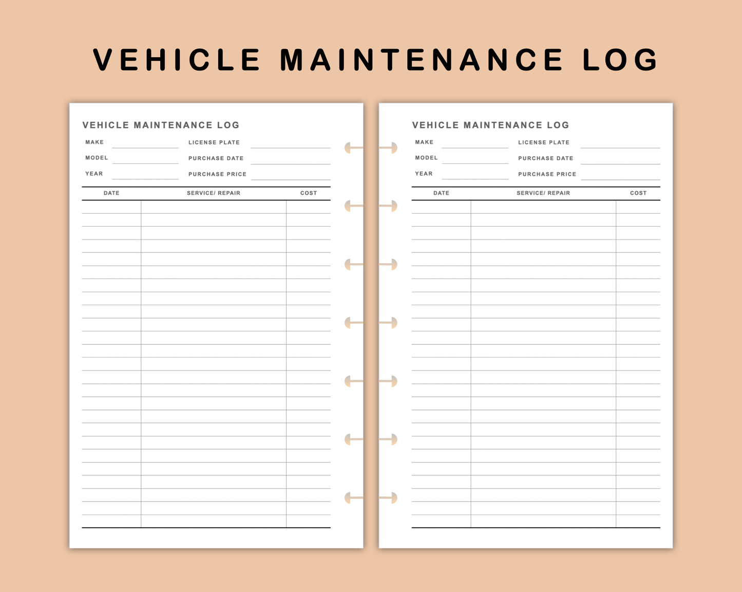 Mini Happy Planner Inserts - Vehicle Maintenance Log