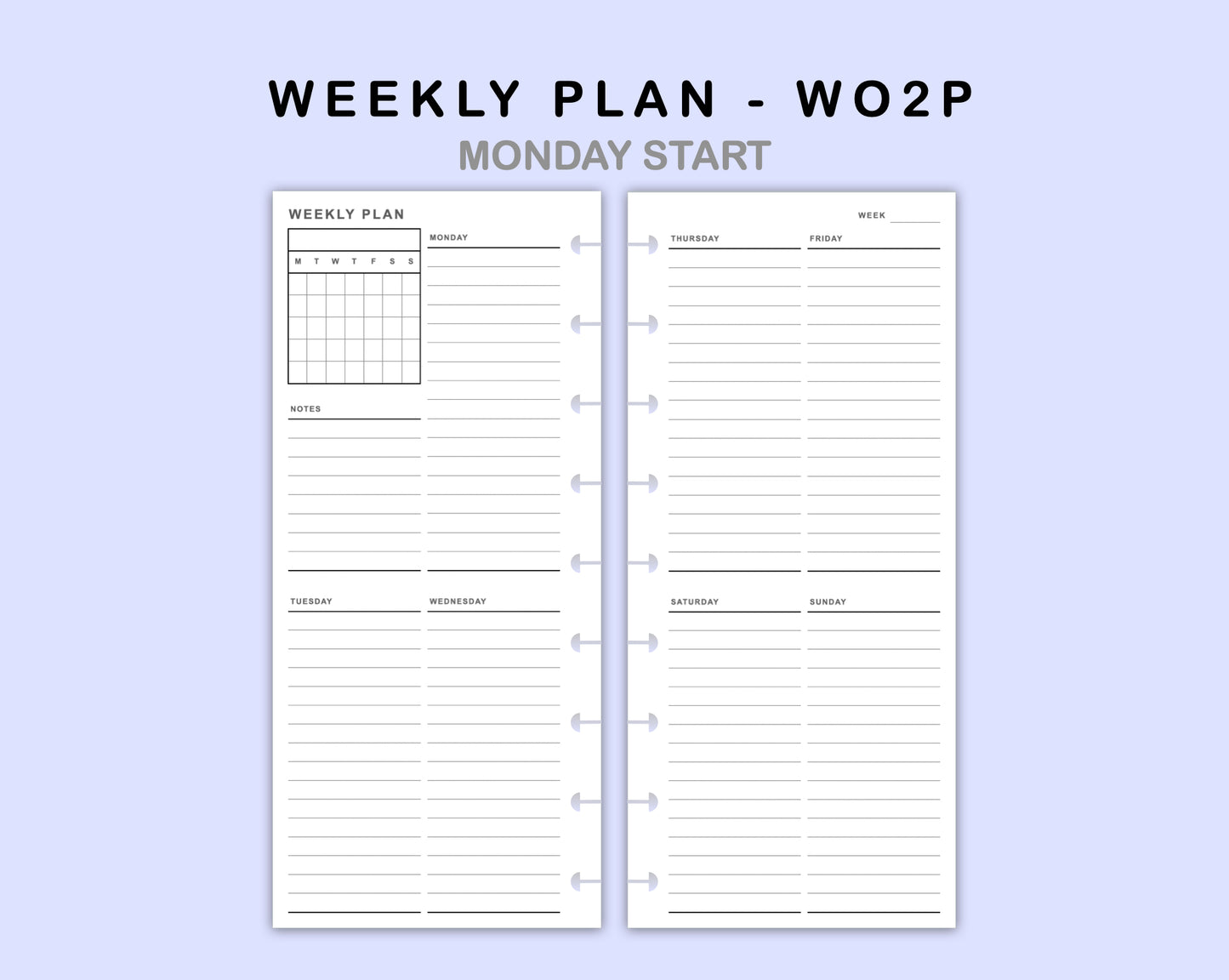 Skinny Classic HP Inserts - Weekly Plan - WO2P - with Calendar