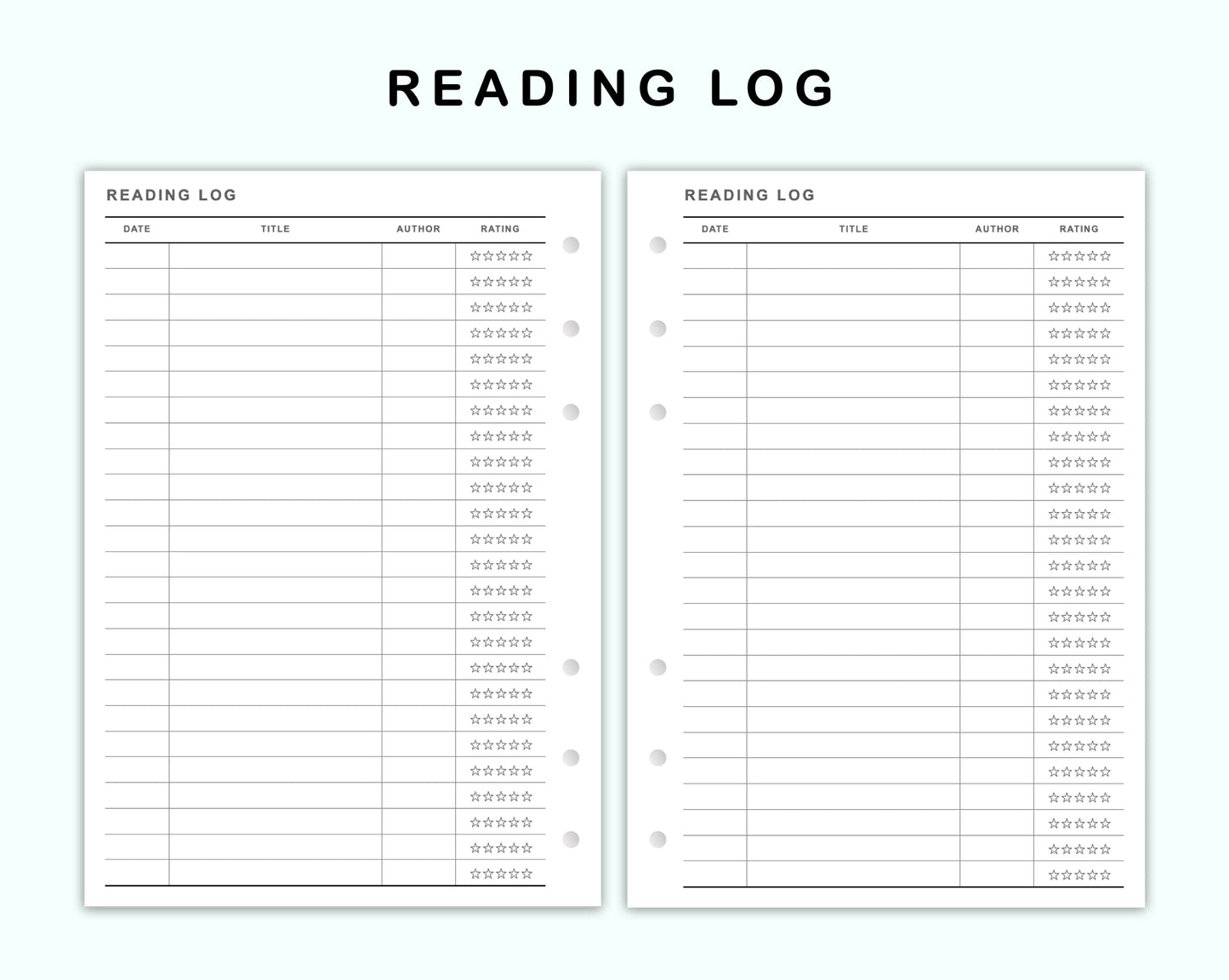Personal Wide Inserts - Reading Log