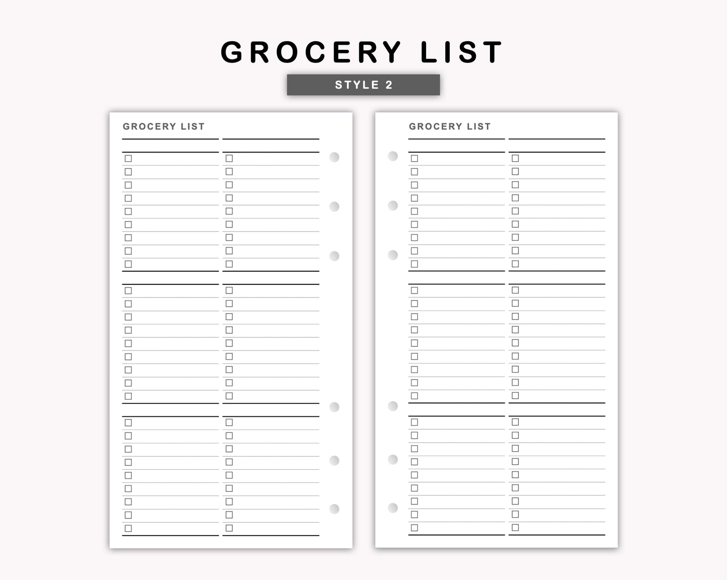 Personal Inserts - Grocery List
