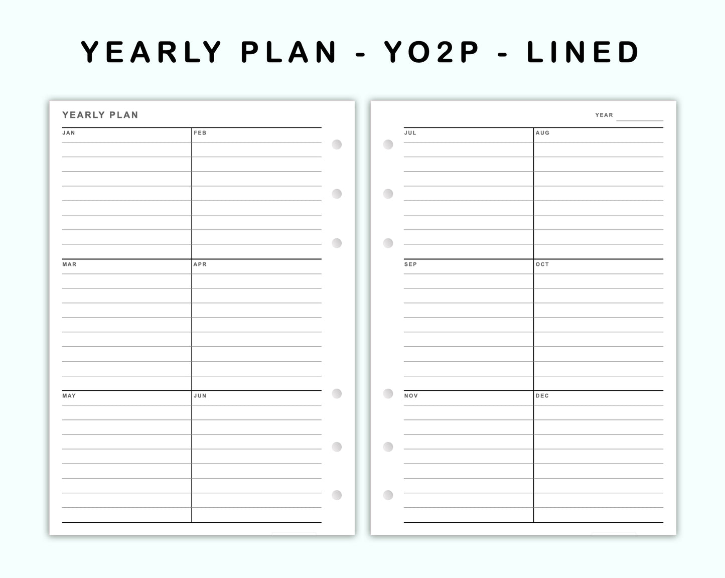 Personal Wide Inserts - Yearly Plan - YO2P - Lined