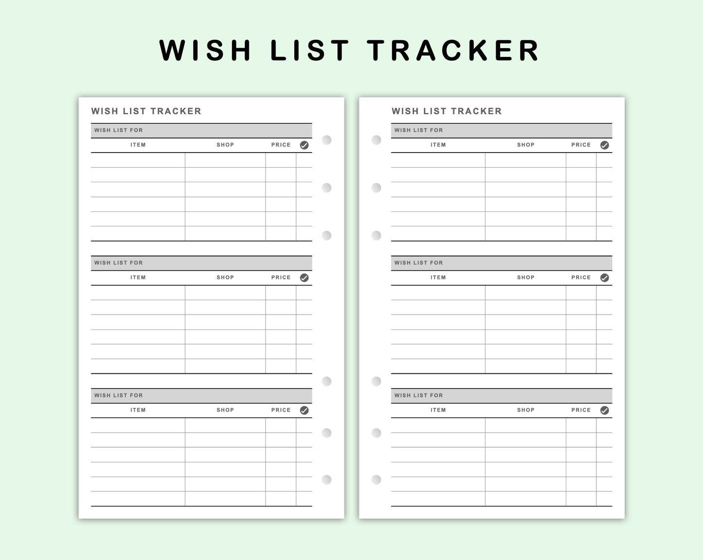 FC Compact Inserts - Wish List Tracker by Wish List For