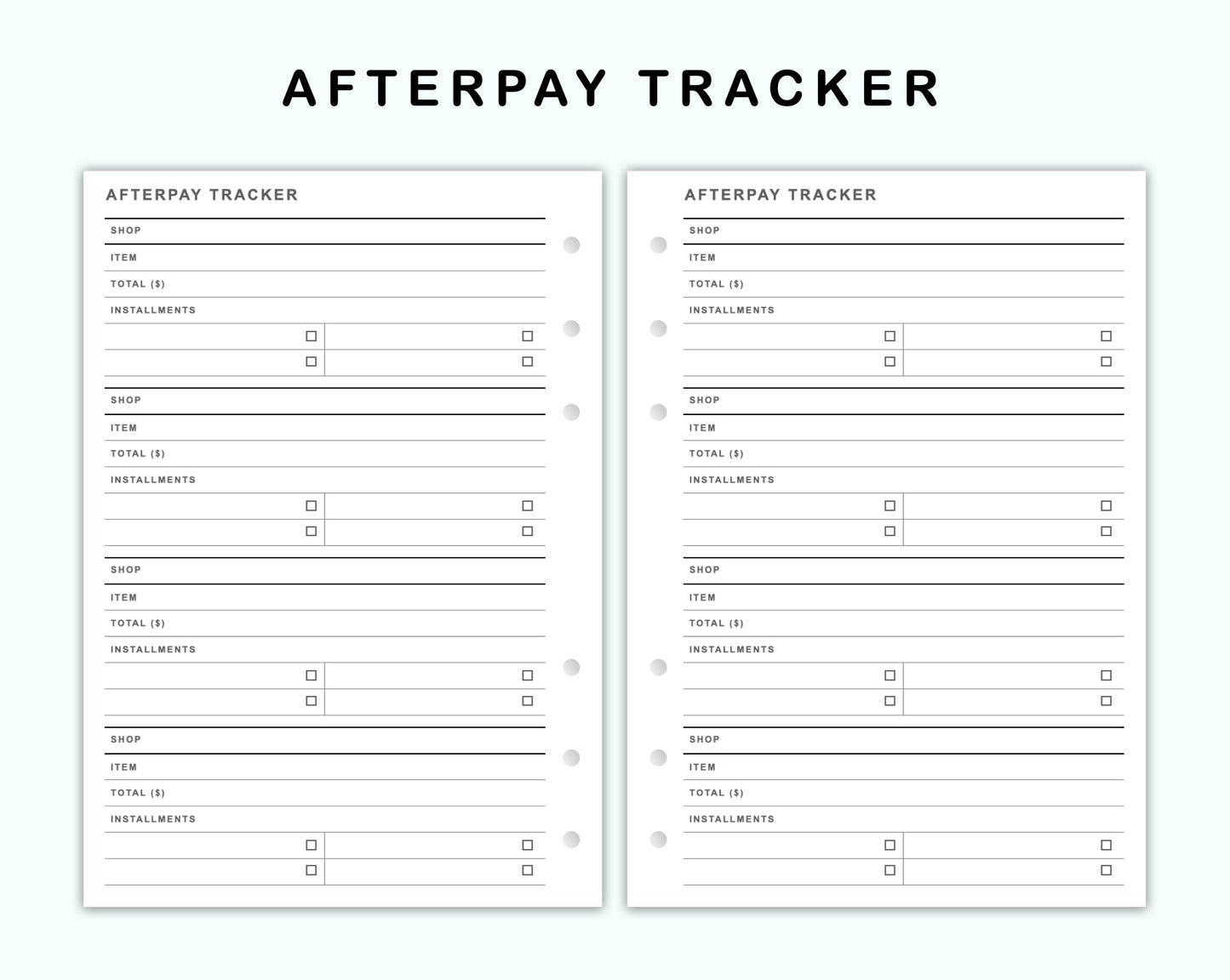 Personal Wide Inserts - Afterpay Tracker