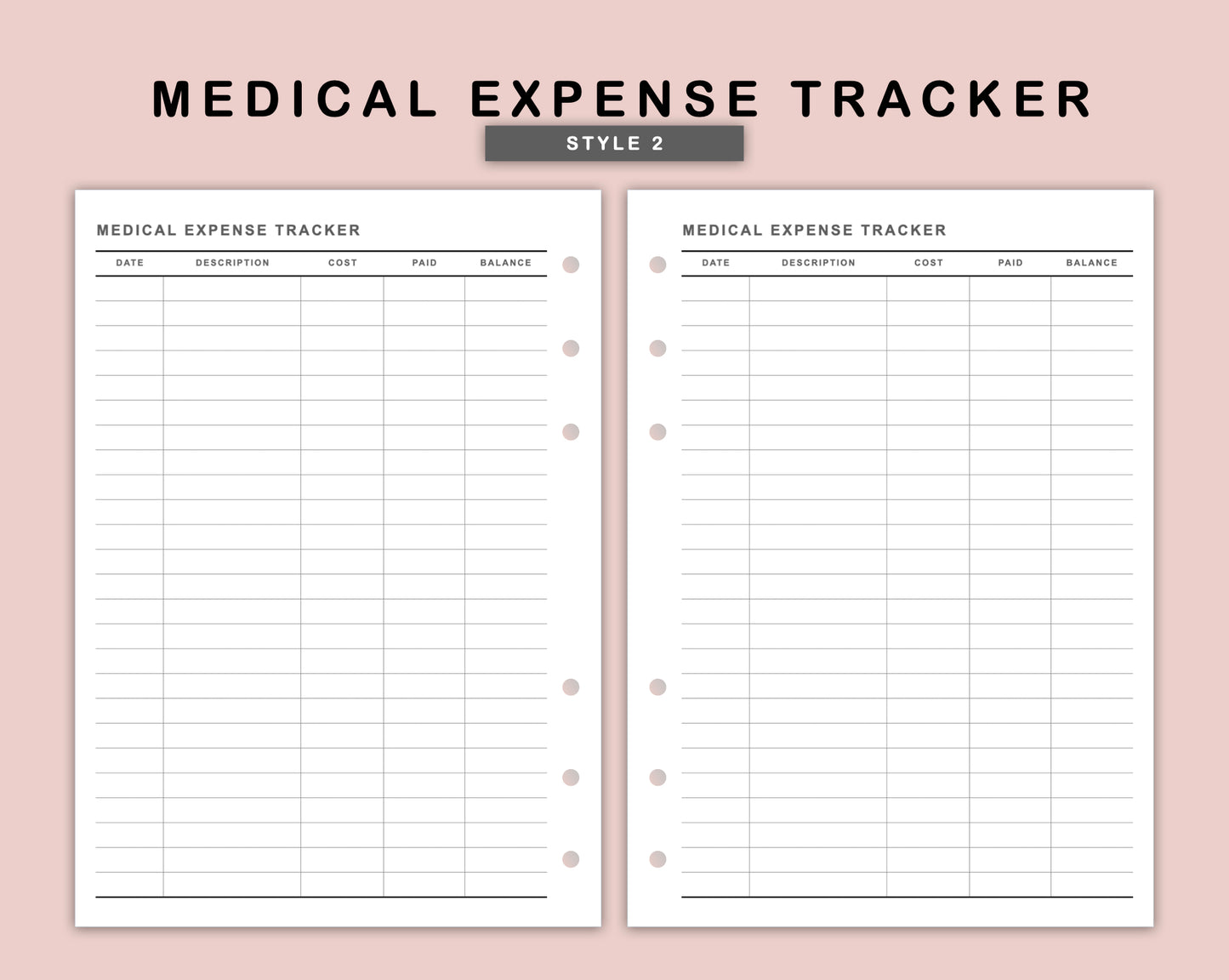 B6 Inserts - Medical Expense Tracker