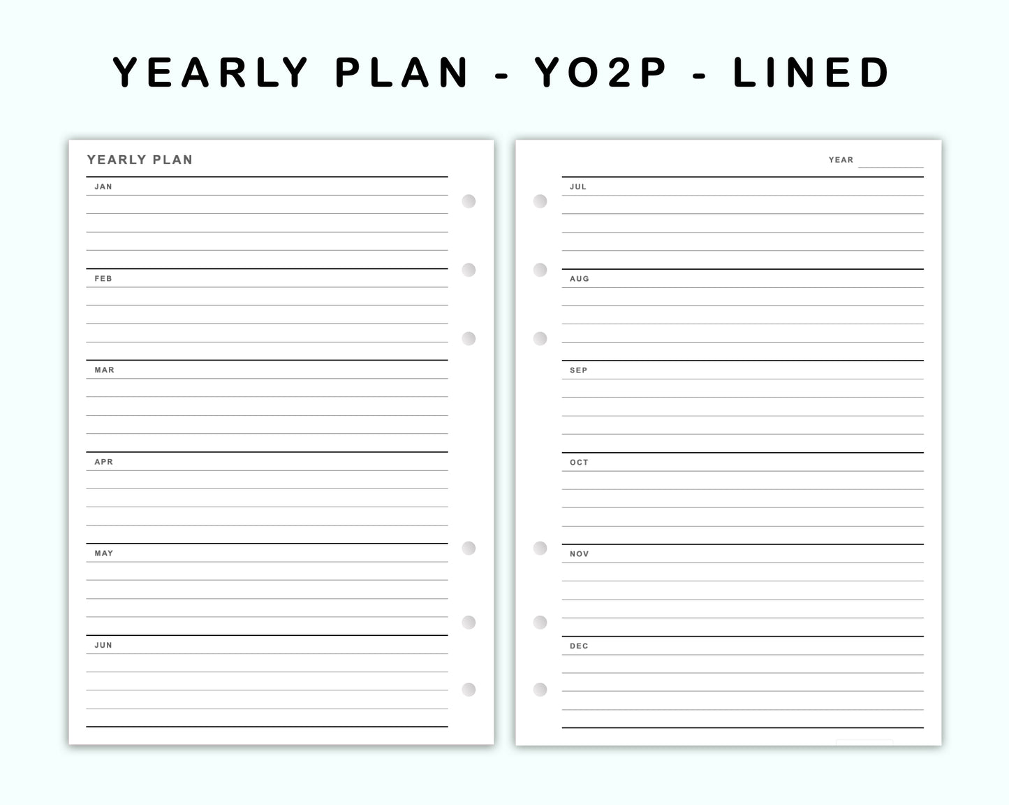 Personal Wide Inserts - Yearly Plan - YO2P - Lined