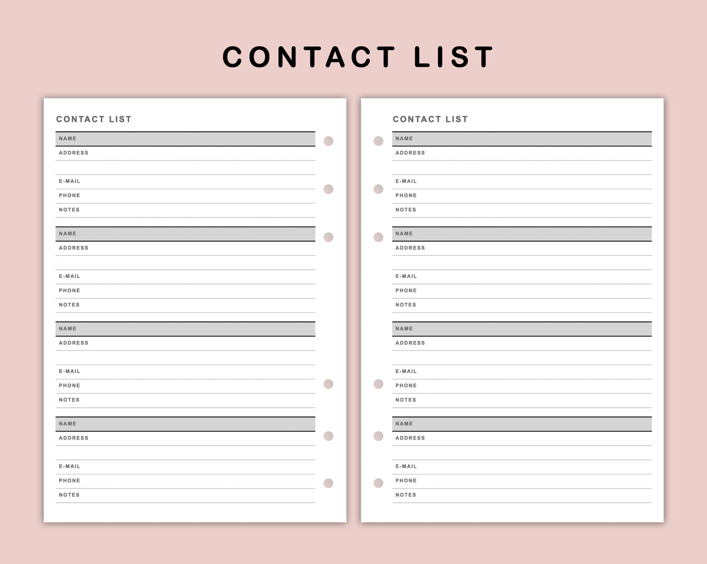 B6 Inserts - Contact List