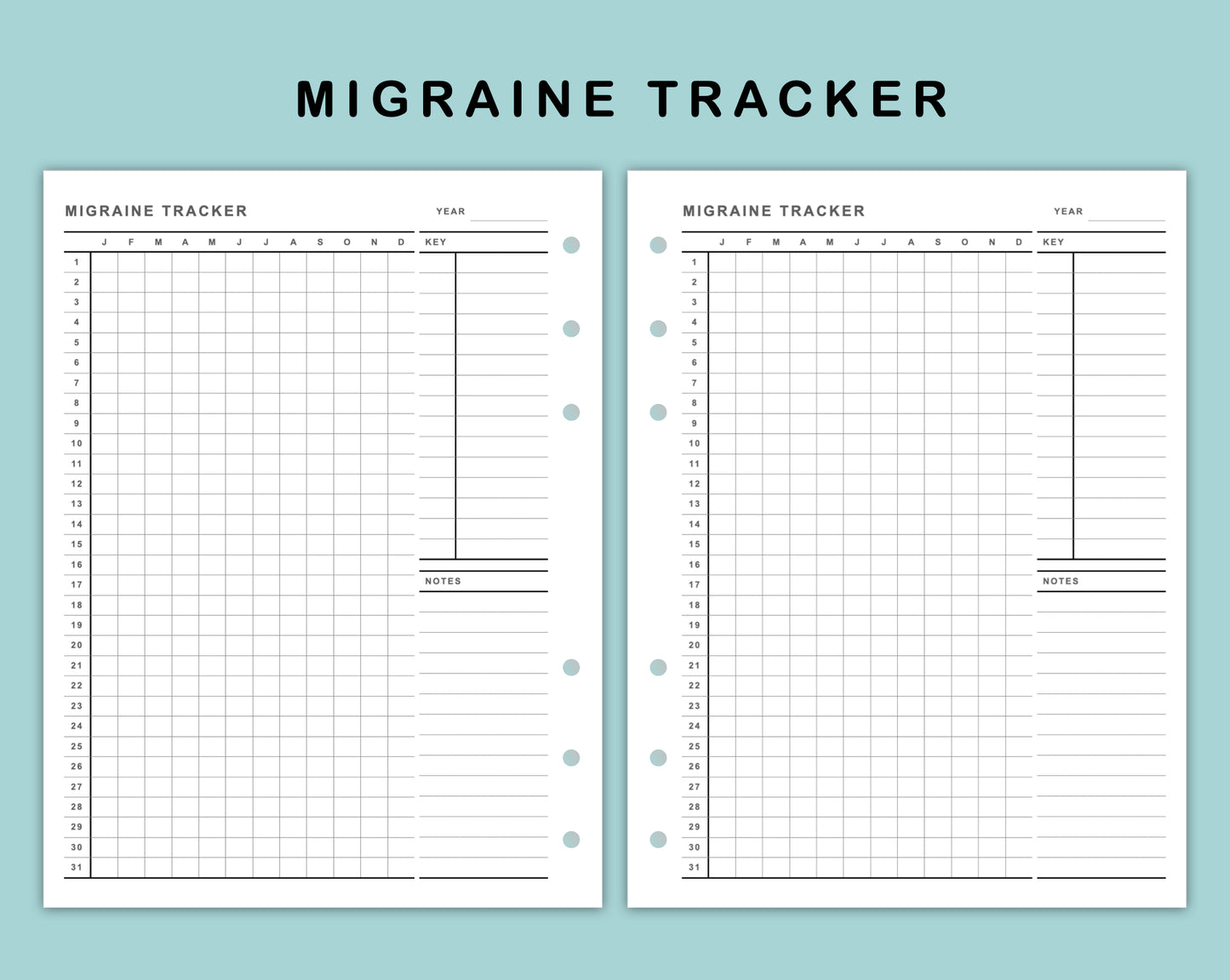 B6 Wide Inserts - Migraine Tracker