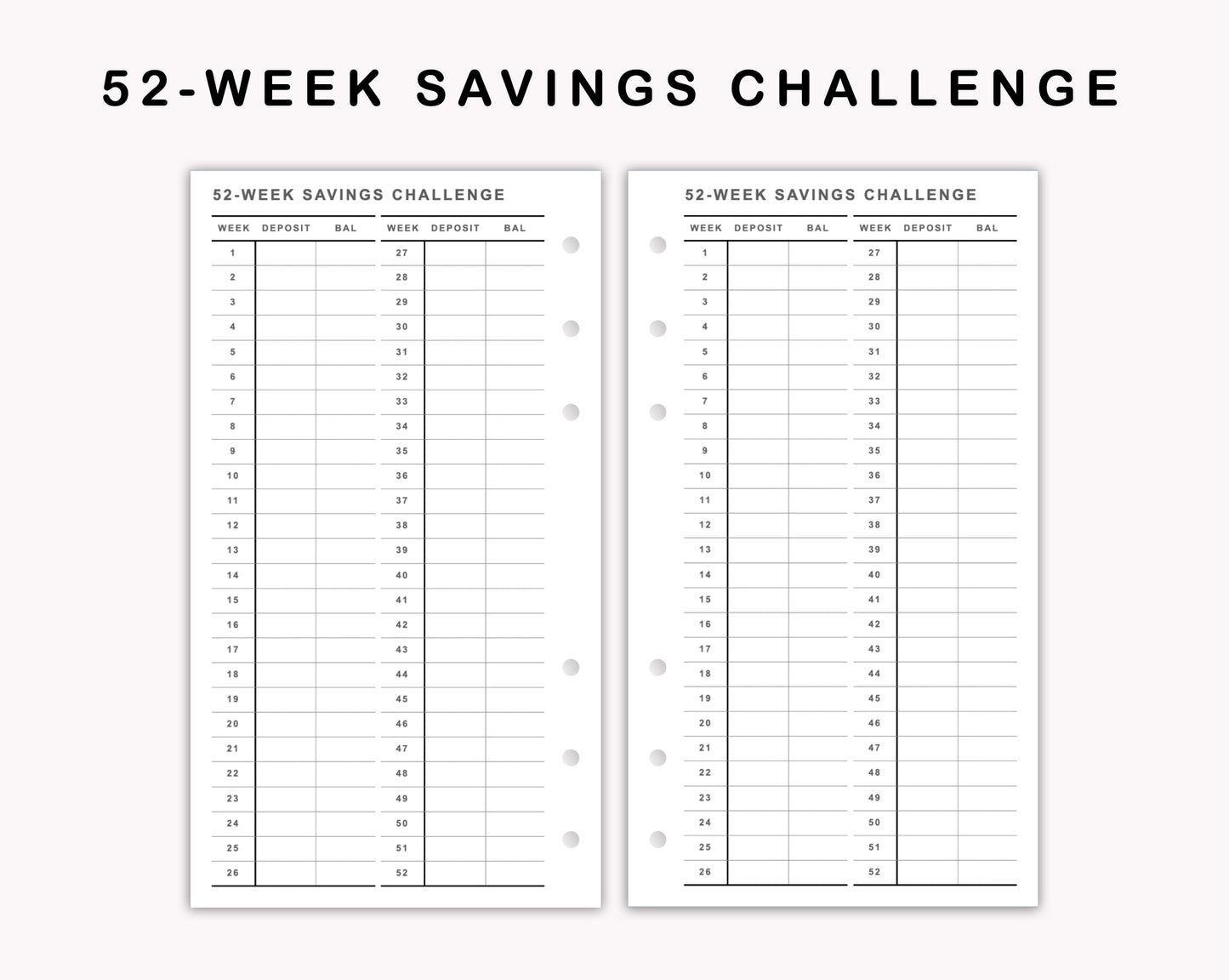 Personal Inserts - 52 Week Saving Challenge