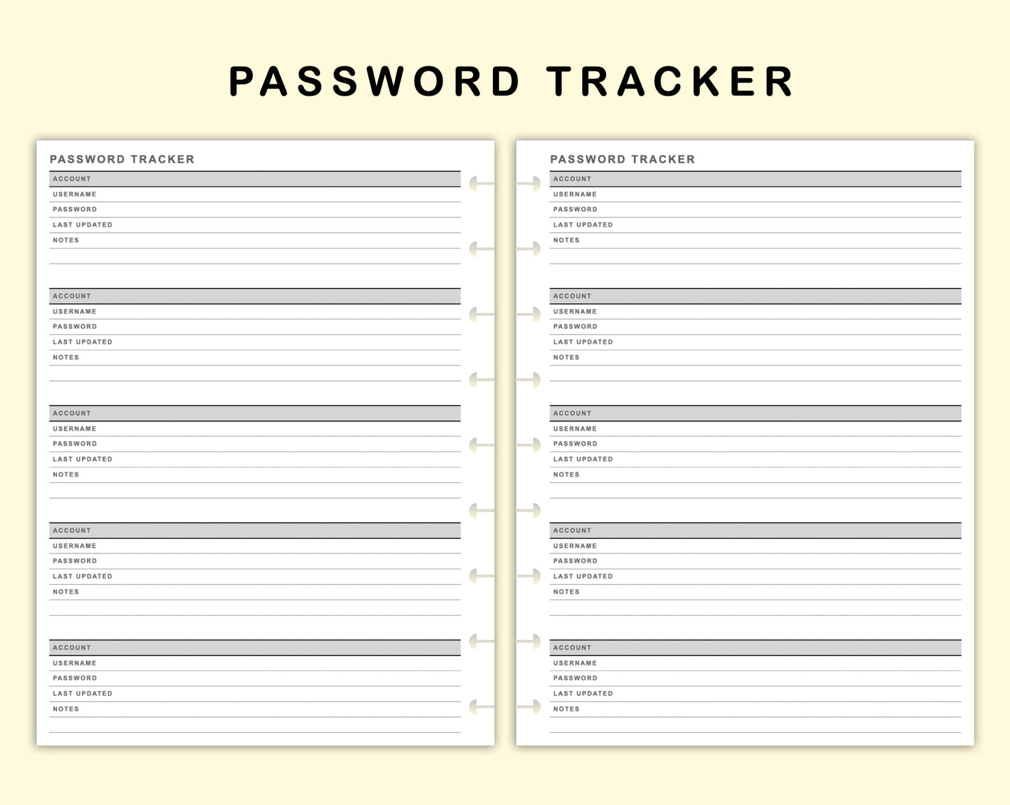 Classic HP Inserts - Password Tracker