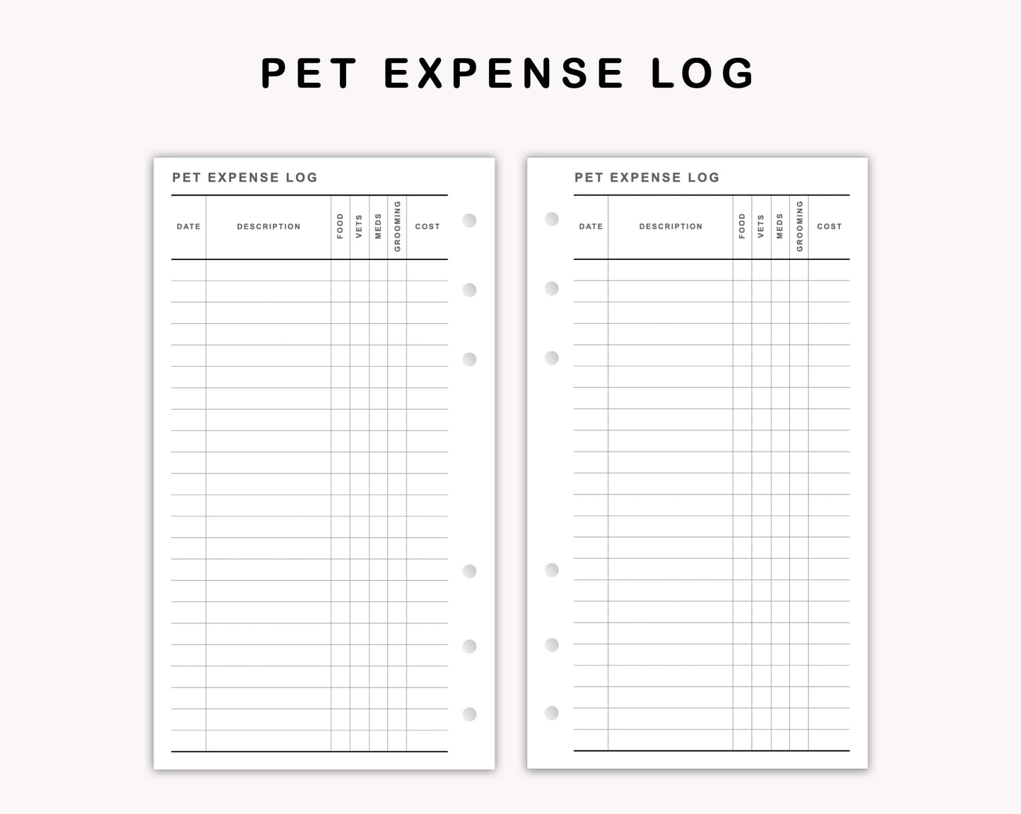Personal Inserts - Pet Expense Log