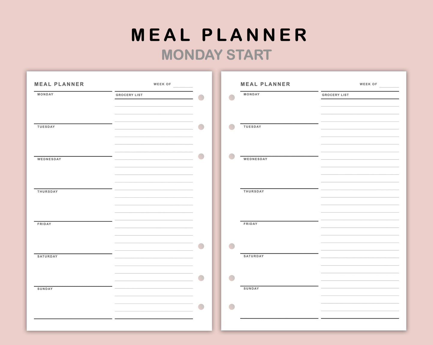 B6 Inserts - Meal Planner with Grocery List