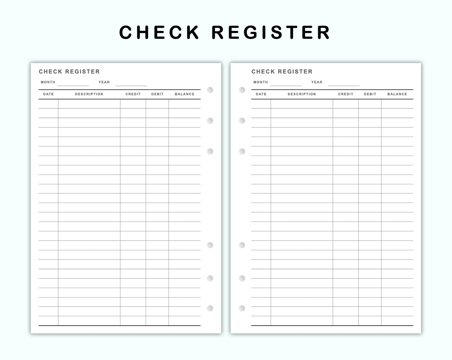 Personal Wide Inserts - Check Register