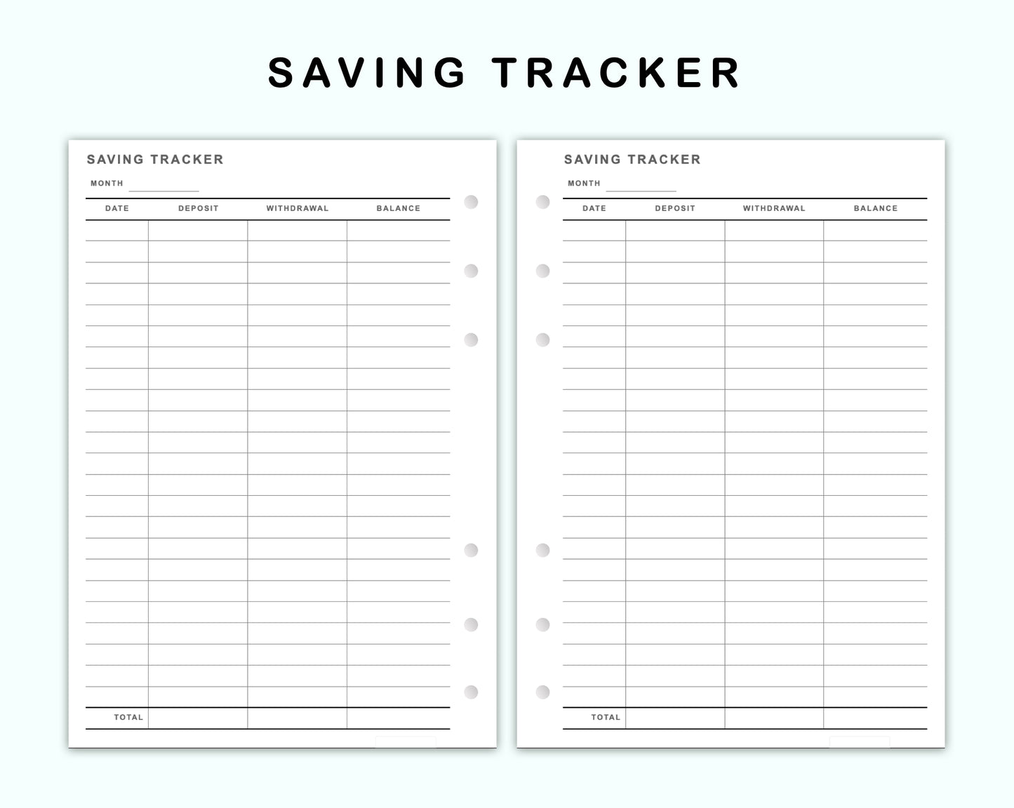 Personal Wide Inserts - Saving Tracker