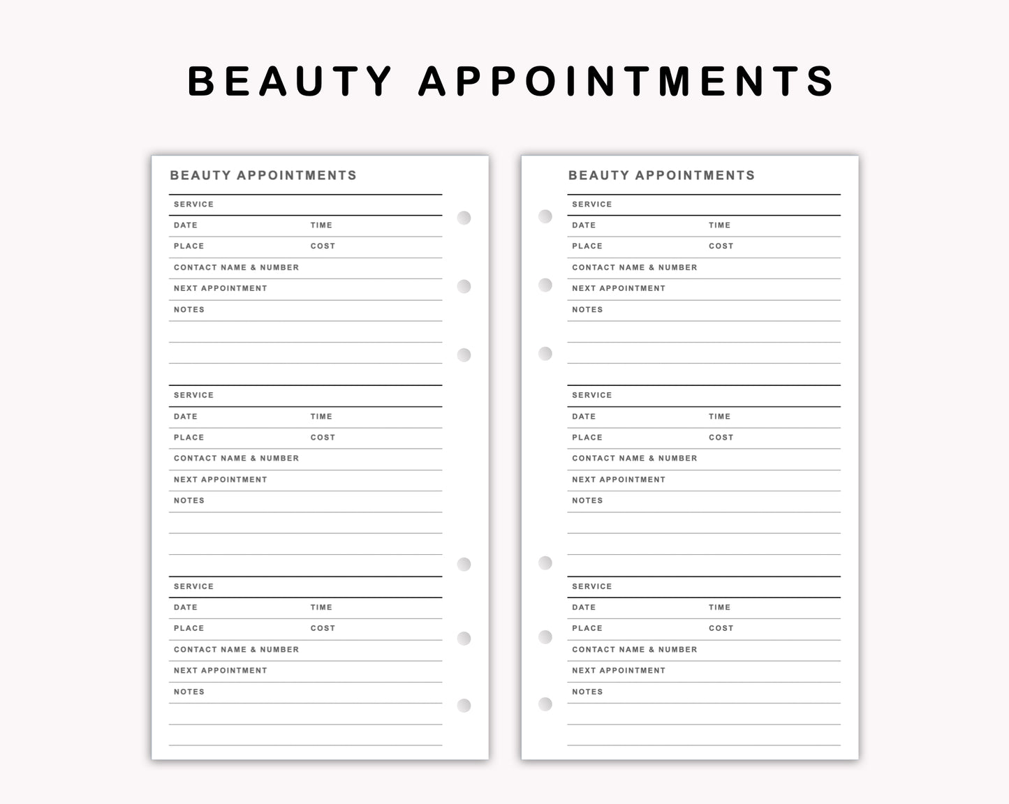 Personal Inserts - Beauty Appointments