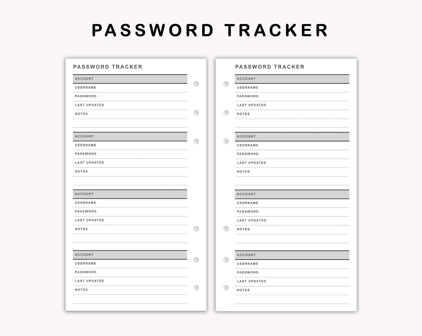 Personal Inserts - Password Tracker
