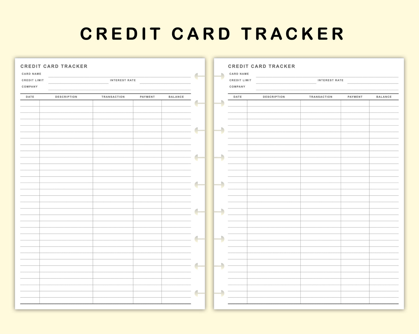 Classic HP Inserts - Credit Card Tracker