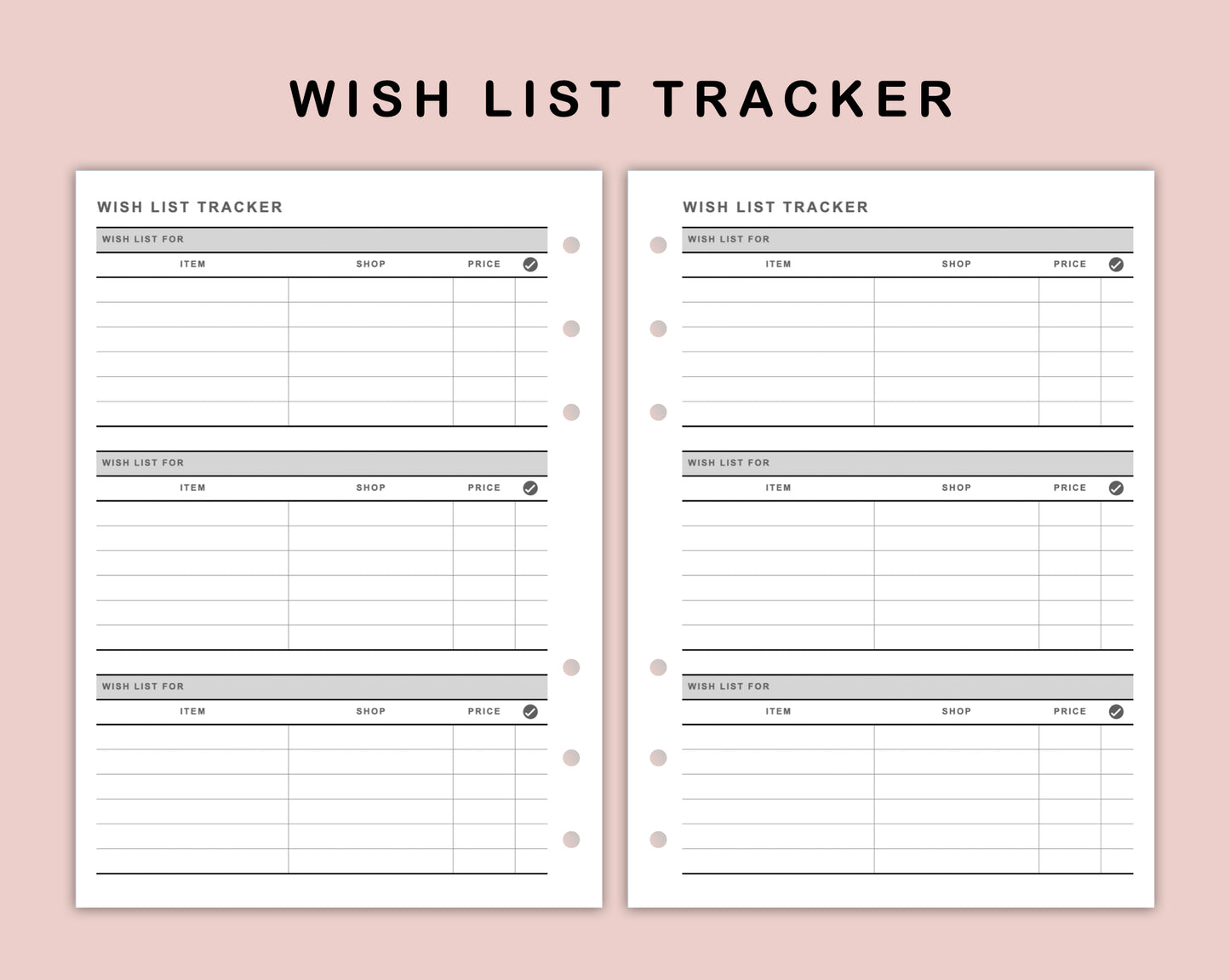 B6 Inserts - Wish List Tracker by Wish List For