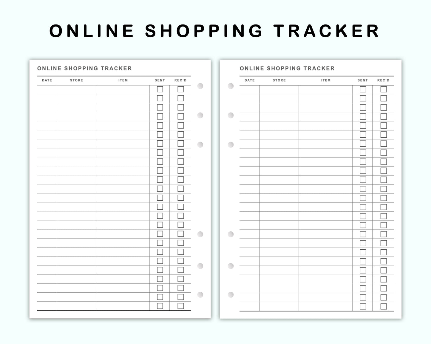 Personal Wide Inserts - Online Shopping Tracker