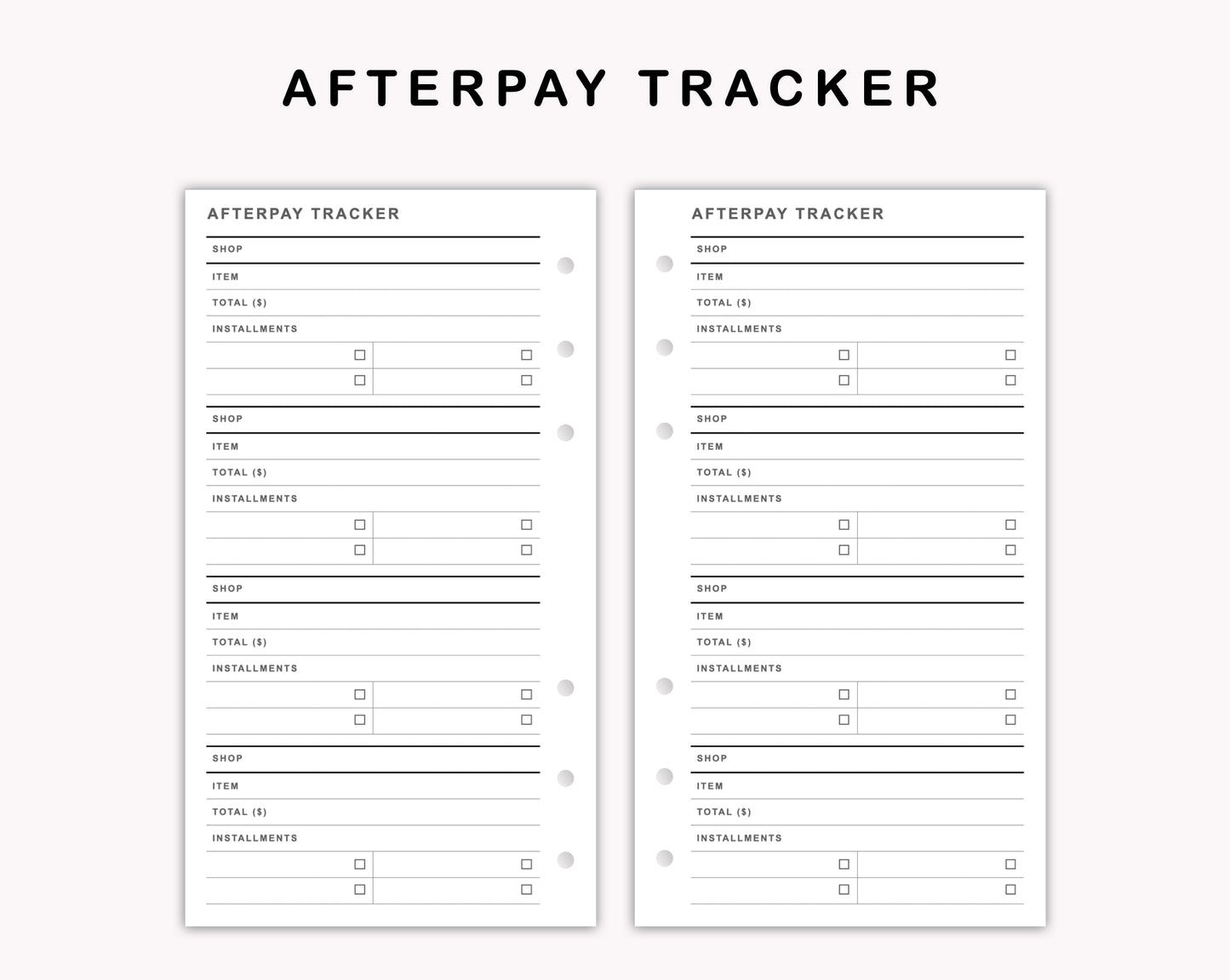 Personal Inserts - Afterpay Tracker