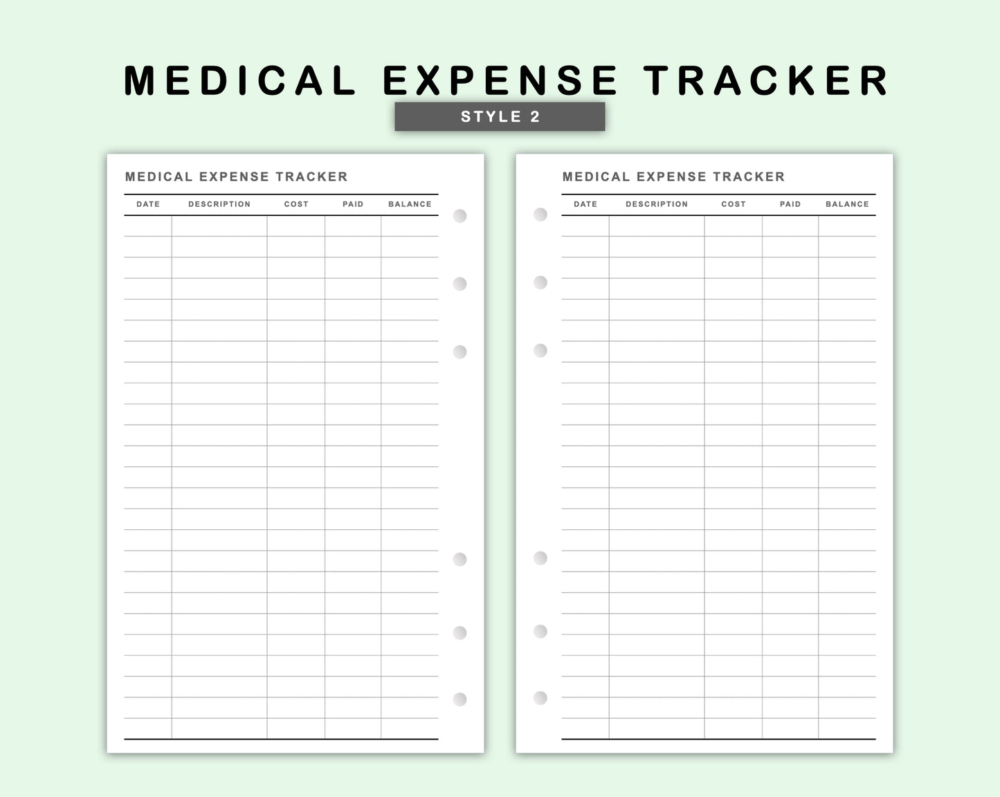 FC Compact Inserts - Medical Expense Tracker