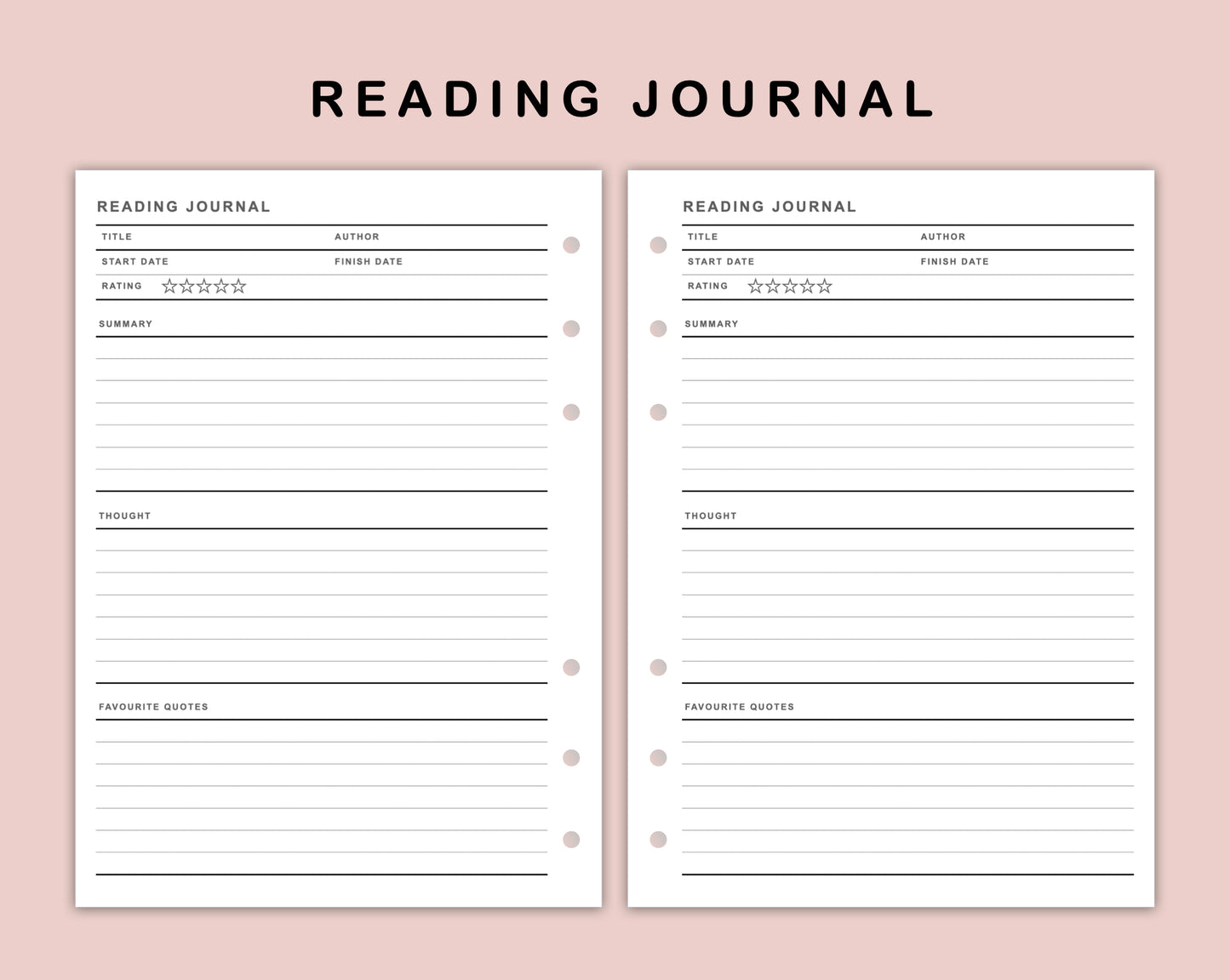 B6 Inserts - Reading Journal