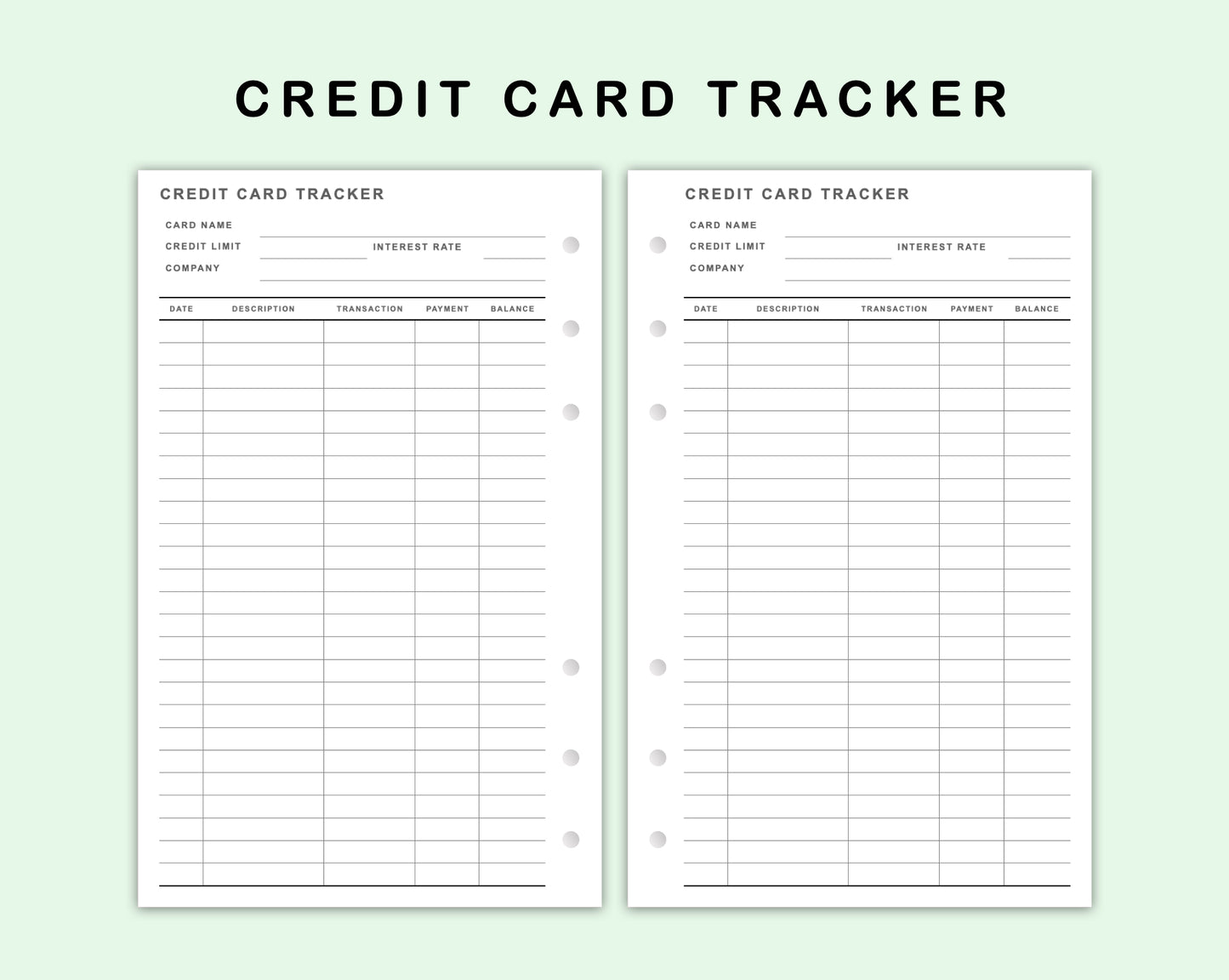 FC Compact Inserts - Credit Card Tracker