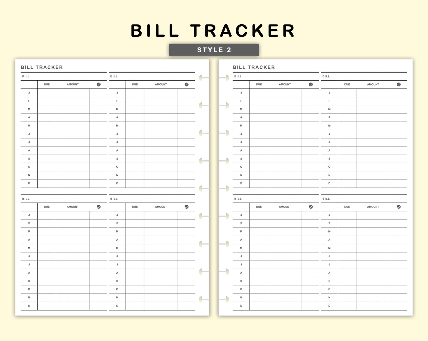 Classic HP Inserts - Bill Tracker