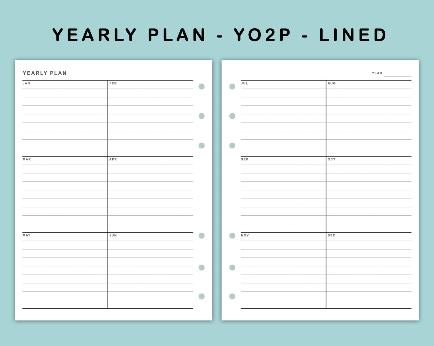 B6 Wide Inserts - Yearly Plan - YO2P - Lined