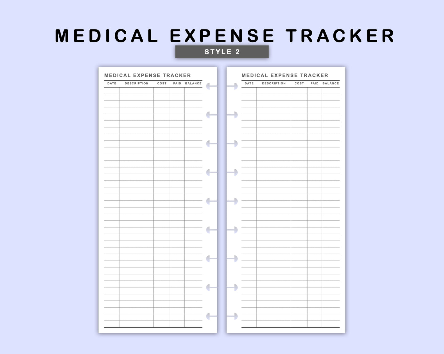 Skinny Classic HP Inserts - Medical Expense Tracker