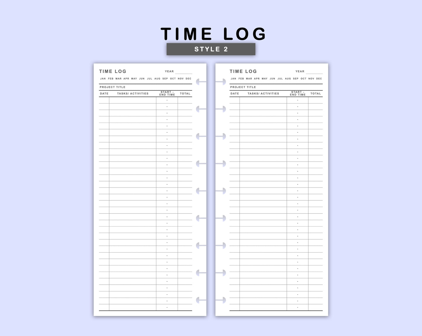 Skinny Classic HP Inserts - Time Log