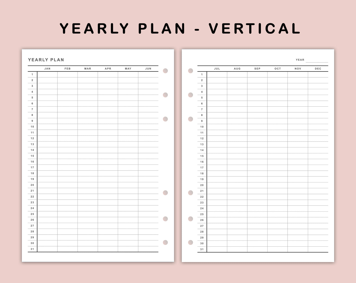 B6 Inserts - Yearly Plan - Vertical