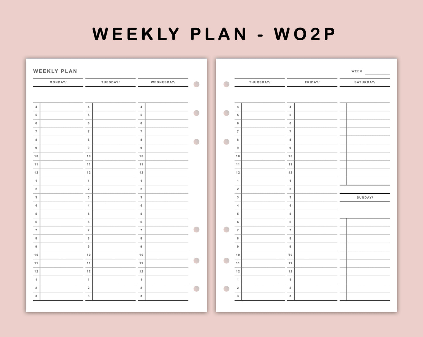 B6 Inserts - Weekly Plan - Vertical