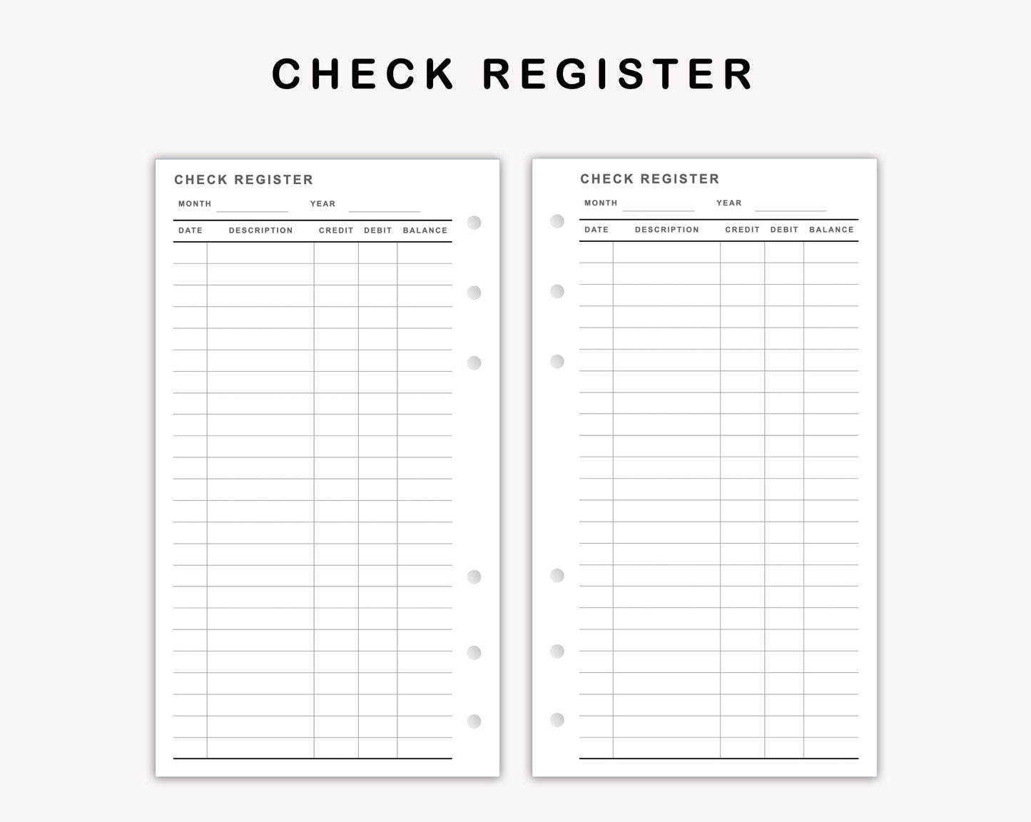 Personal Inserts - Check Register