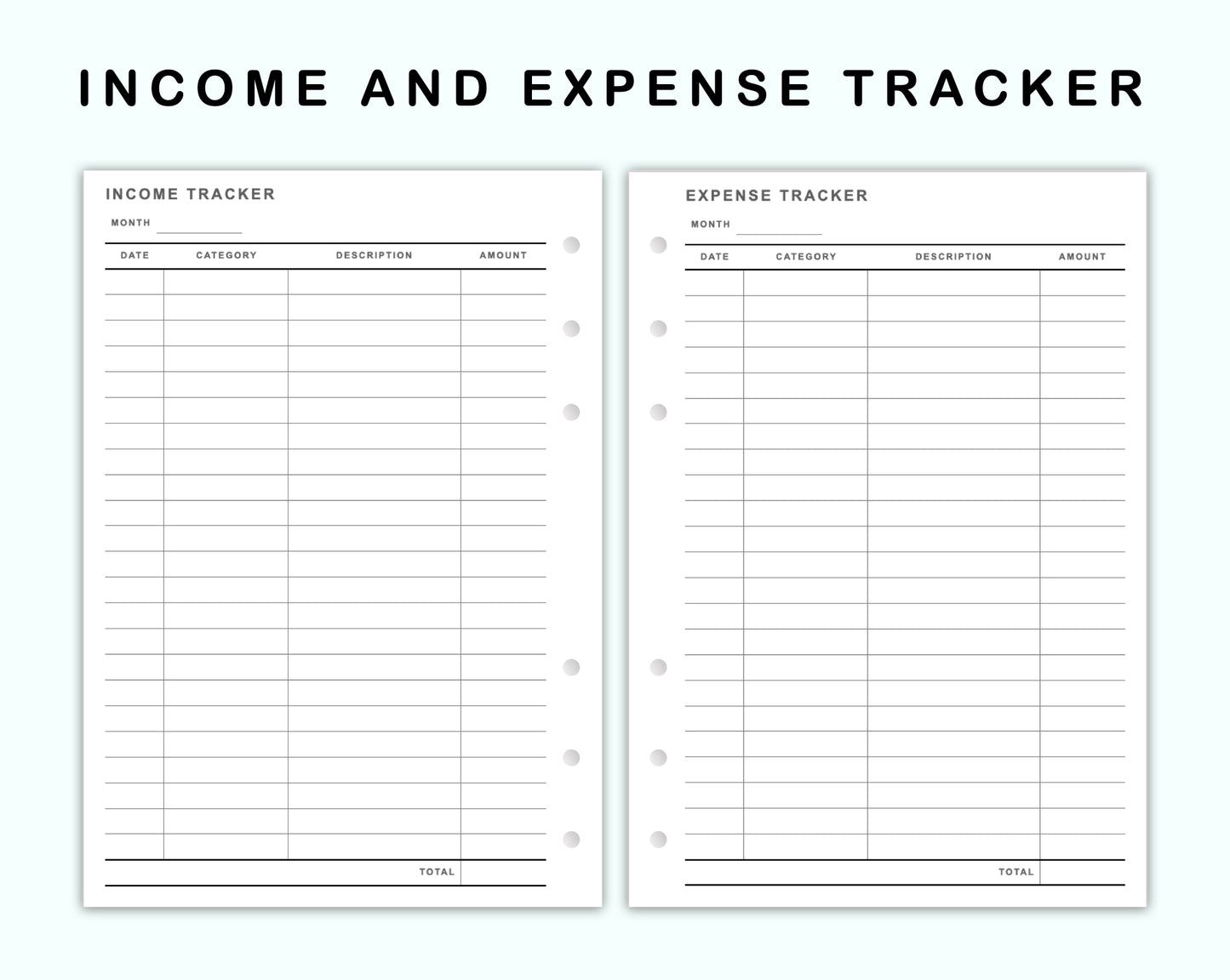 Personal Wide Inserts - Income and Expense Tracker