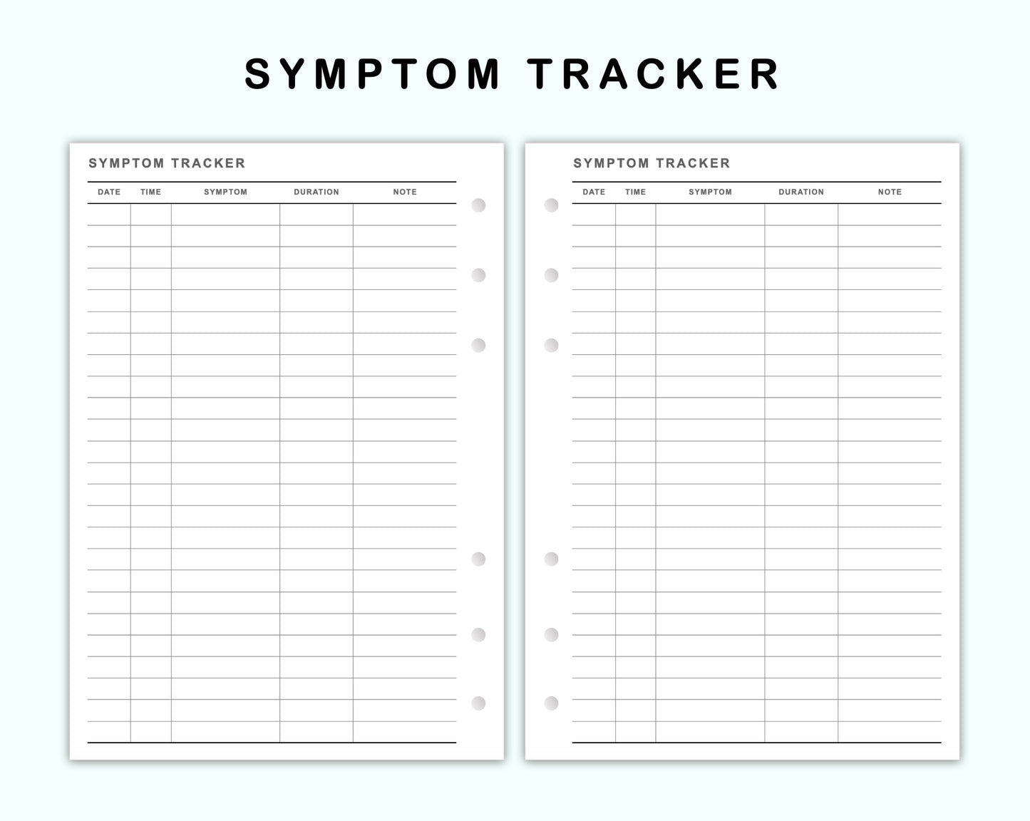 Personal Wide Inserts - Symptom Tracker