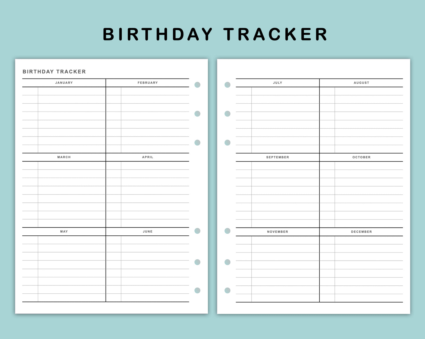 B6 Wide Inserts - Birthday Tracker