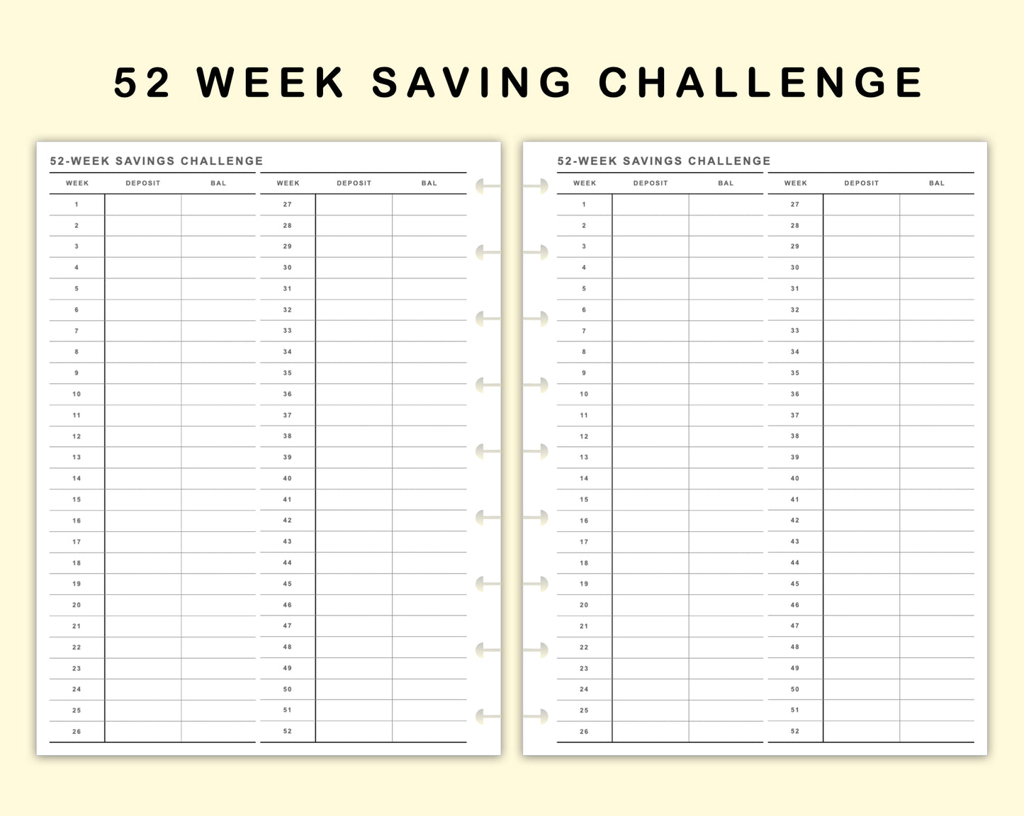 Classic HP Inserts - 52 Week Saving Challenge