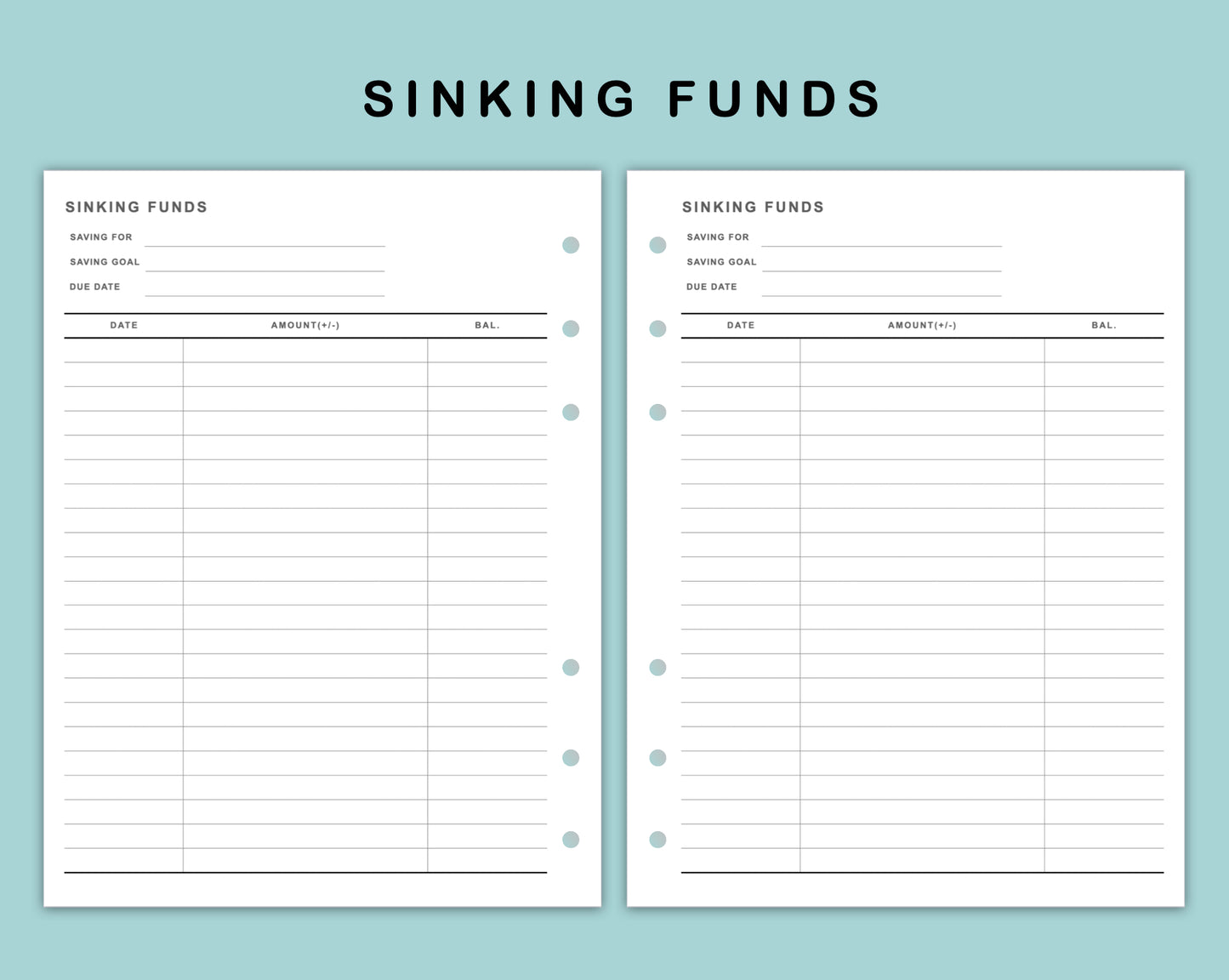 B6 Wide Inserts - Sinking Funds