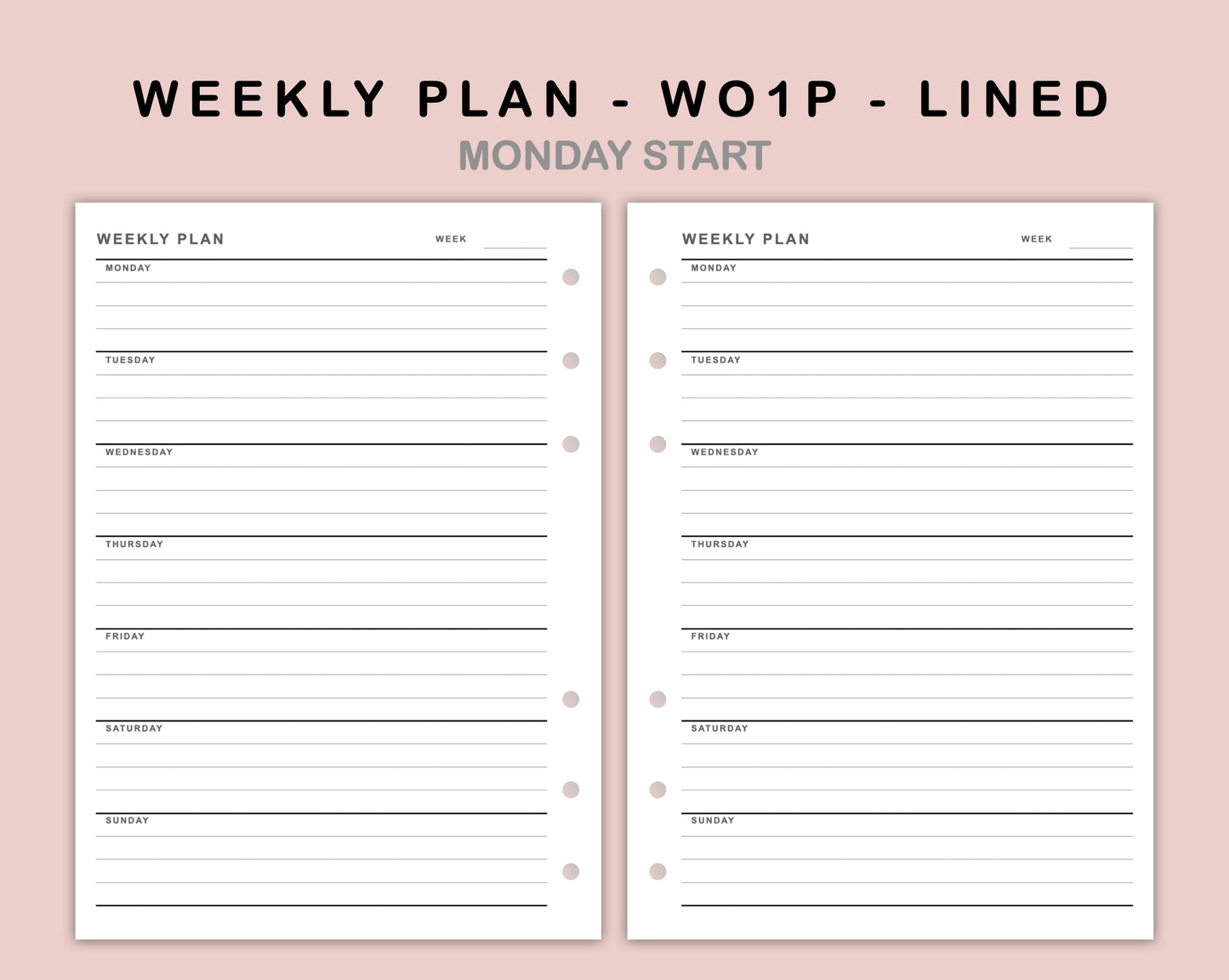 B6 Inserts - Weekly Plan - WO1P - Lined