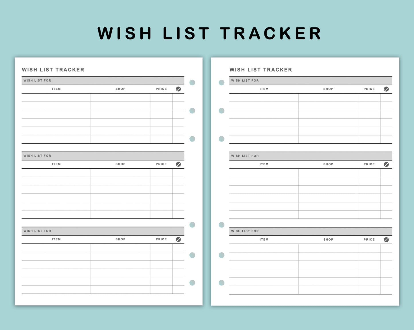 B6 Wide Inserts - Wish List Tracker by Wish List For