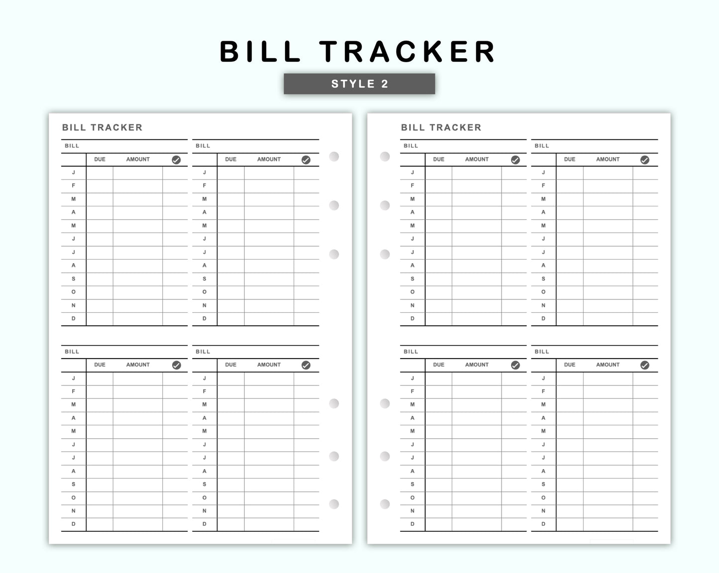 Personal Wide Inserts - Bill Tracker
