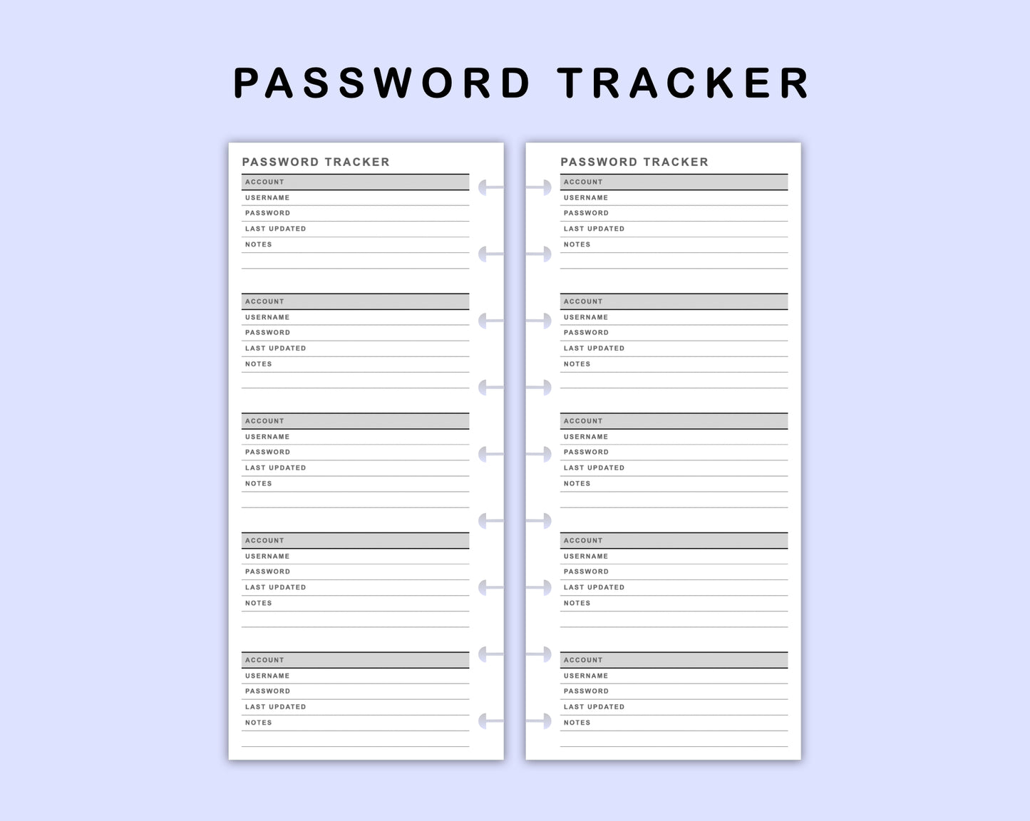Skinny Classic HP Inserts - Password Tracker