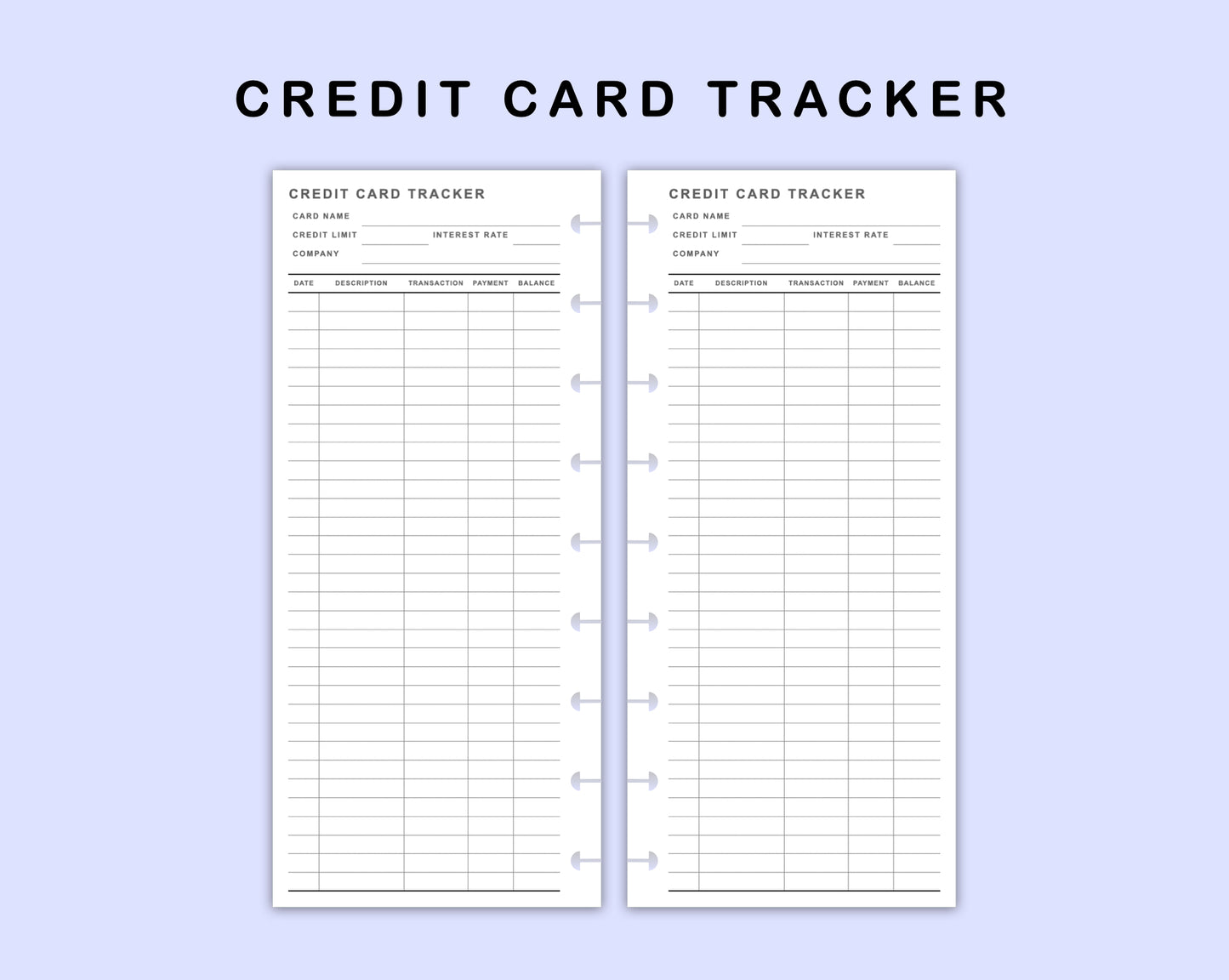 Skinny Classic HP Inserts - Credit Card Tracker