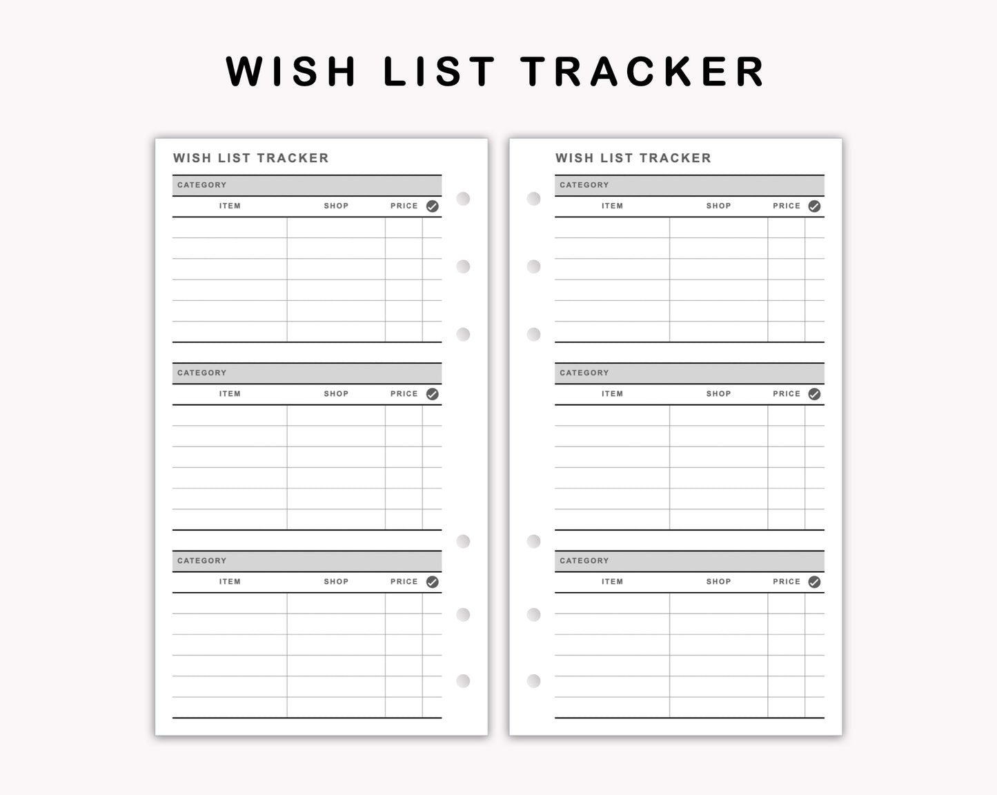 Personal Inserts - Wish List Tracker by Category